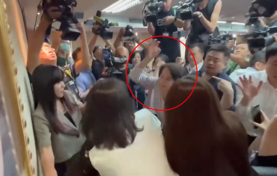 國民黨立委王鴻薇（紅圈者）使用暴力，打到林楚茵的下巴都見血。（翻攝自王定宇臉書）