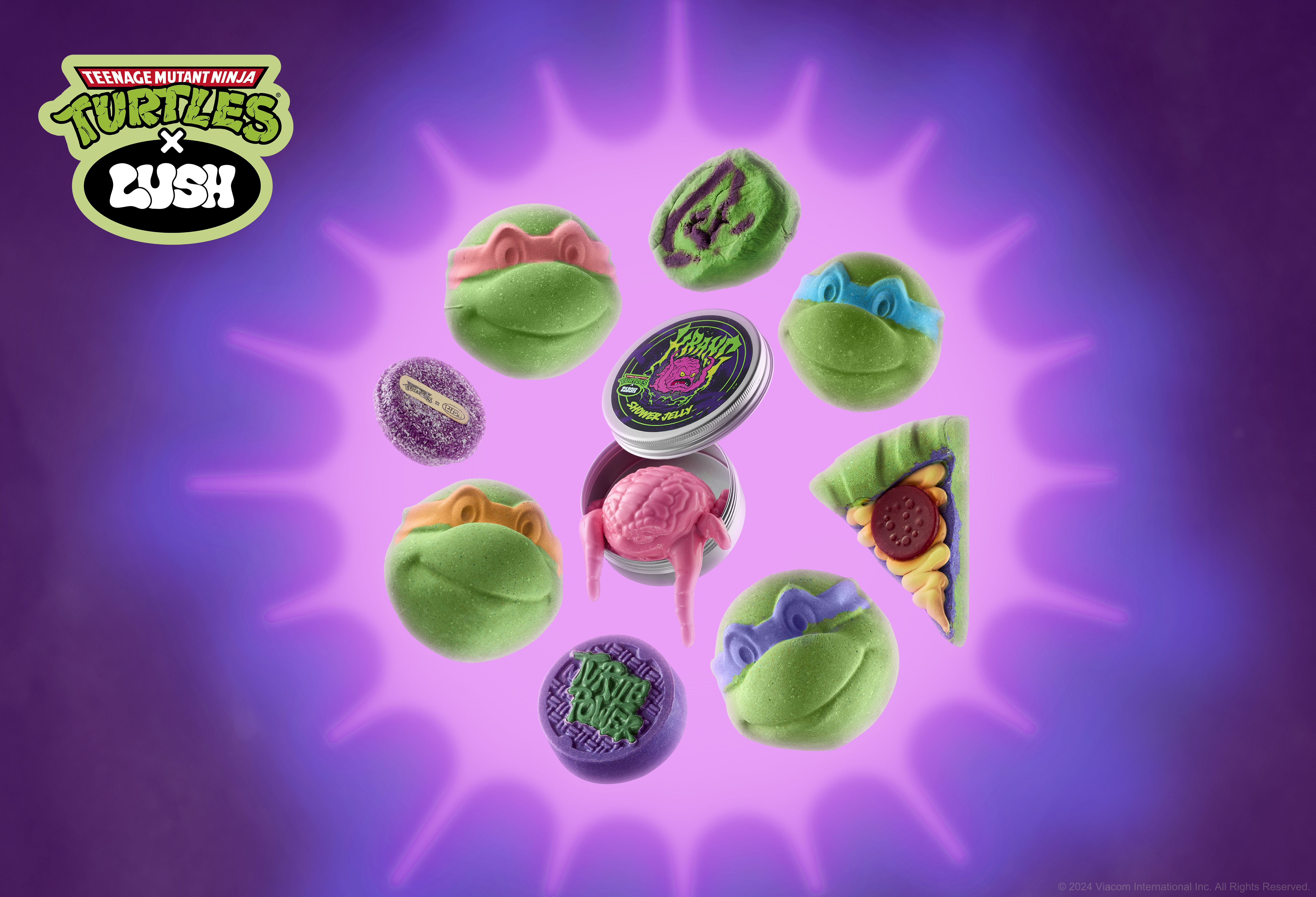 再度推出的忍者龜 x LUSH限定聯名系列共有6款洗沐商品。（嵐舒提供）