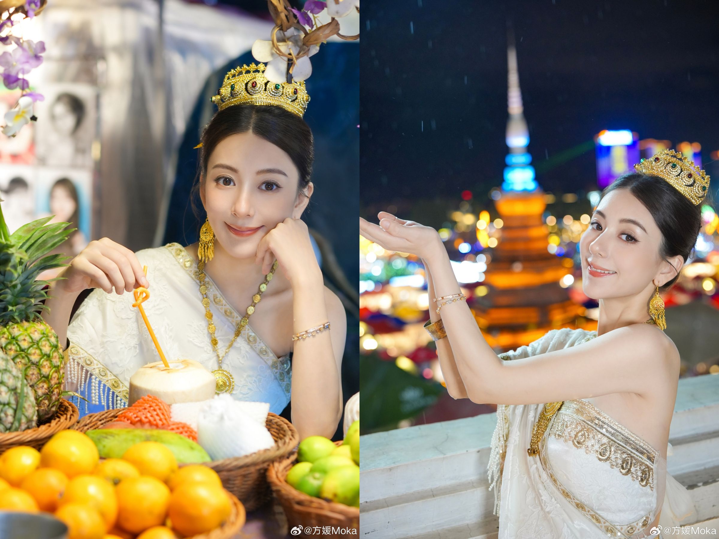 「天王嫂」方媛在雲南西雙版納拍攝寫真，留下美麗的孕媽咪倩影。（方媛微博）