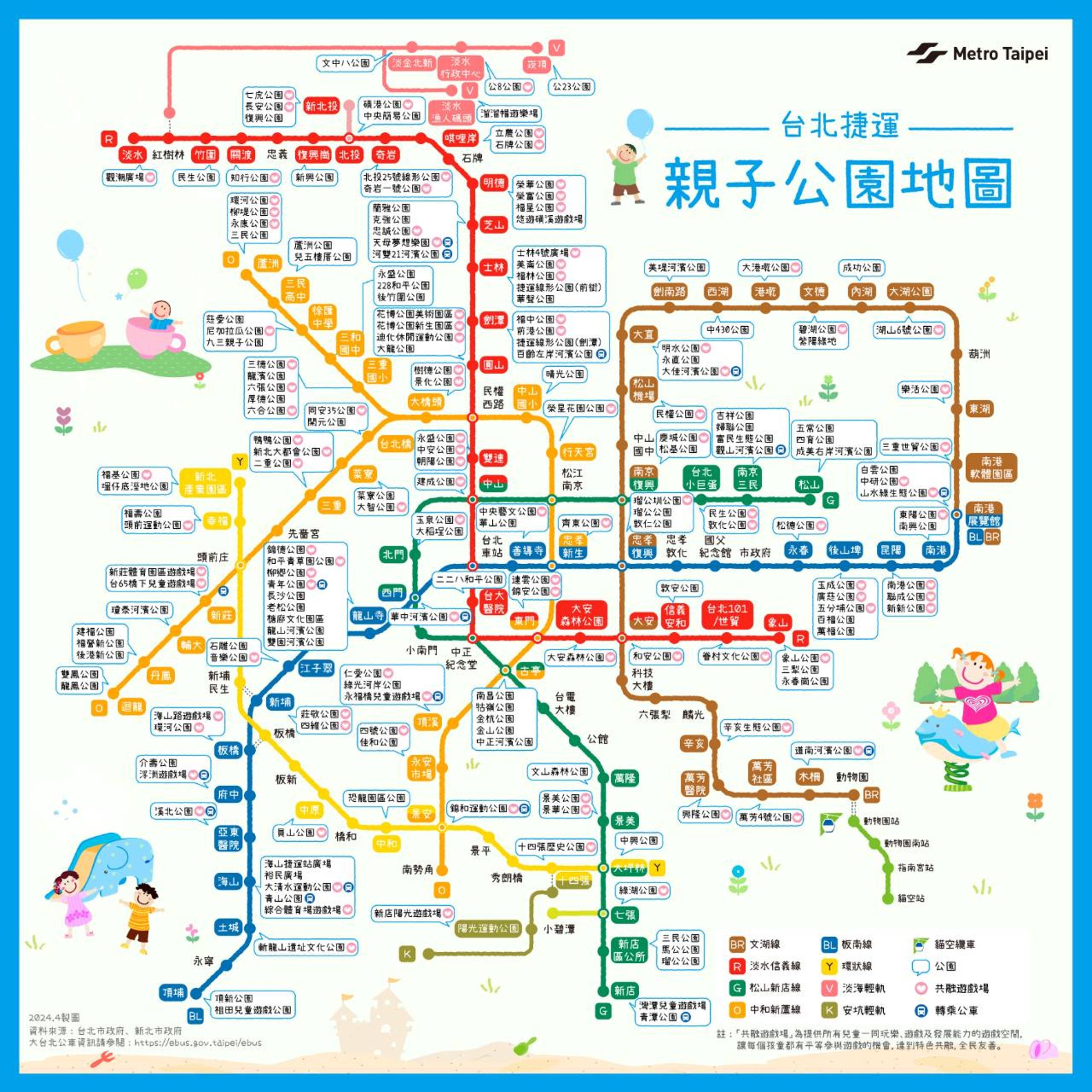 台北捷運公司整理捷運沿線親子公園地圖。(北捷提供)