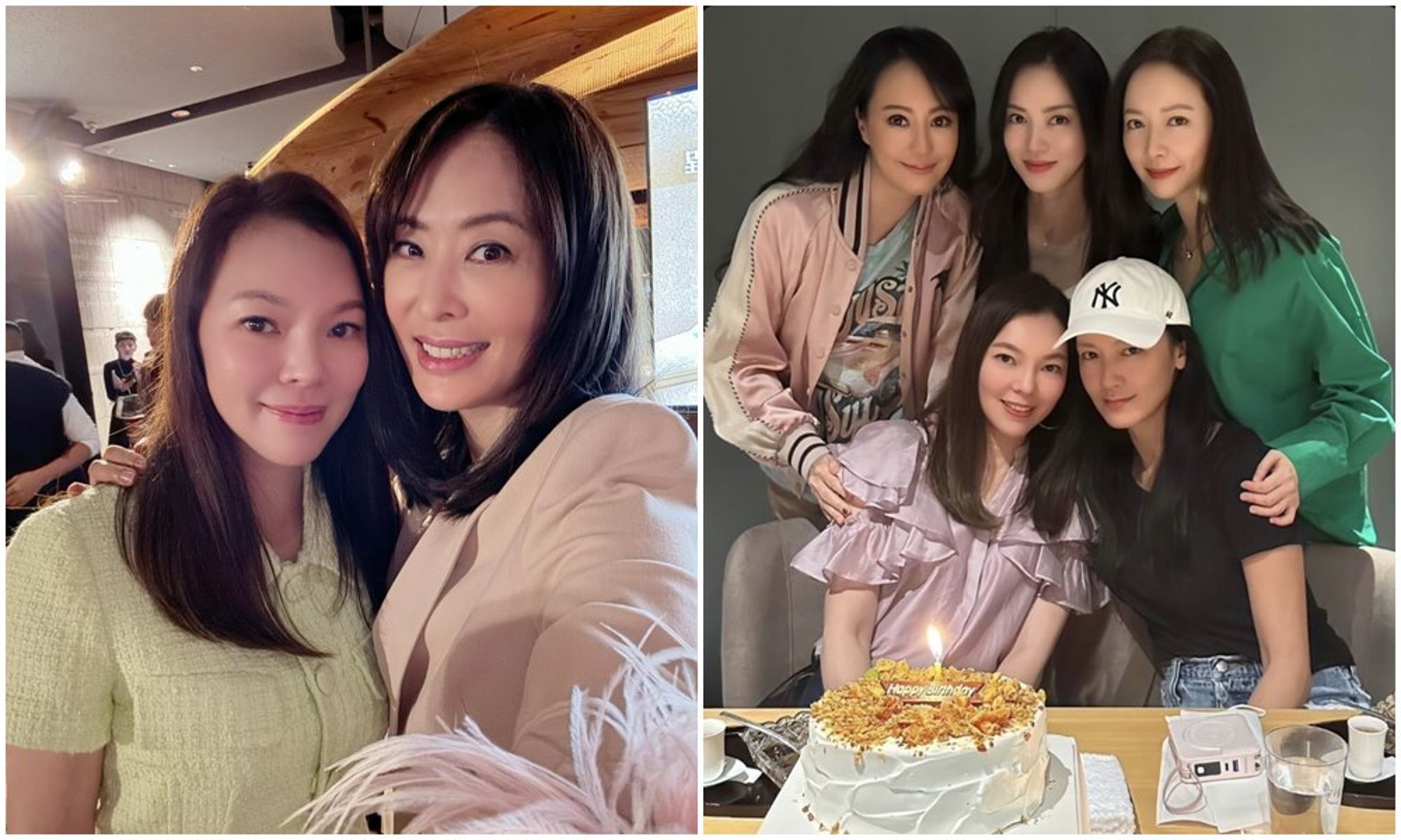曾馨瑩近日與賈永婕（左圖）聚會，好姊妹關穎、林熙蕾等貴婦也陪吃頂級天婦羅慶生（右圖）。（翻攝賈永婕臉書、關穎IG）