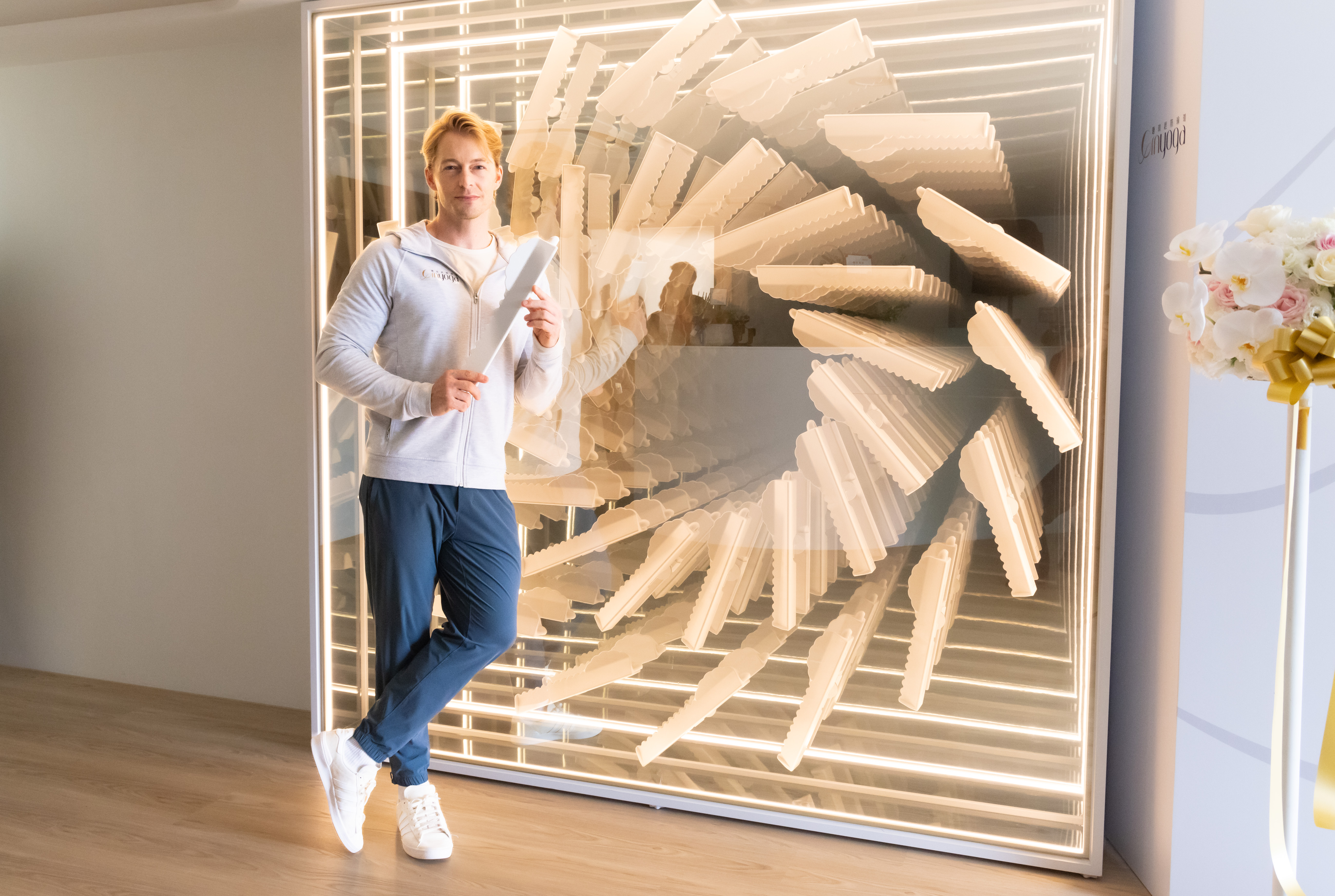 法比歐日前受邀出席瑜珈旗艦店開幕。(Ginyoga瑭琪筋經瑜珈提供)