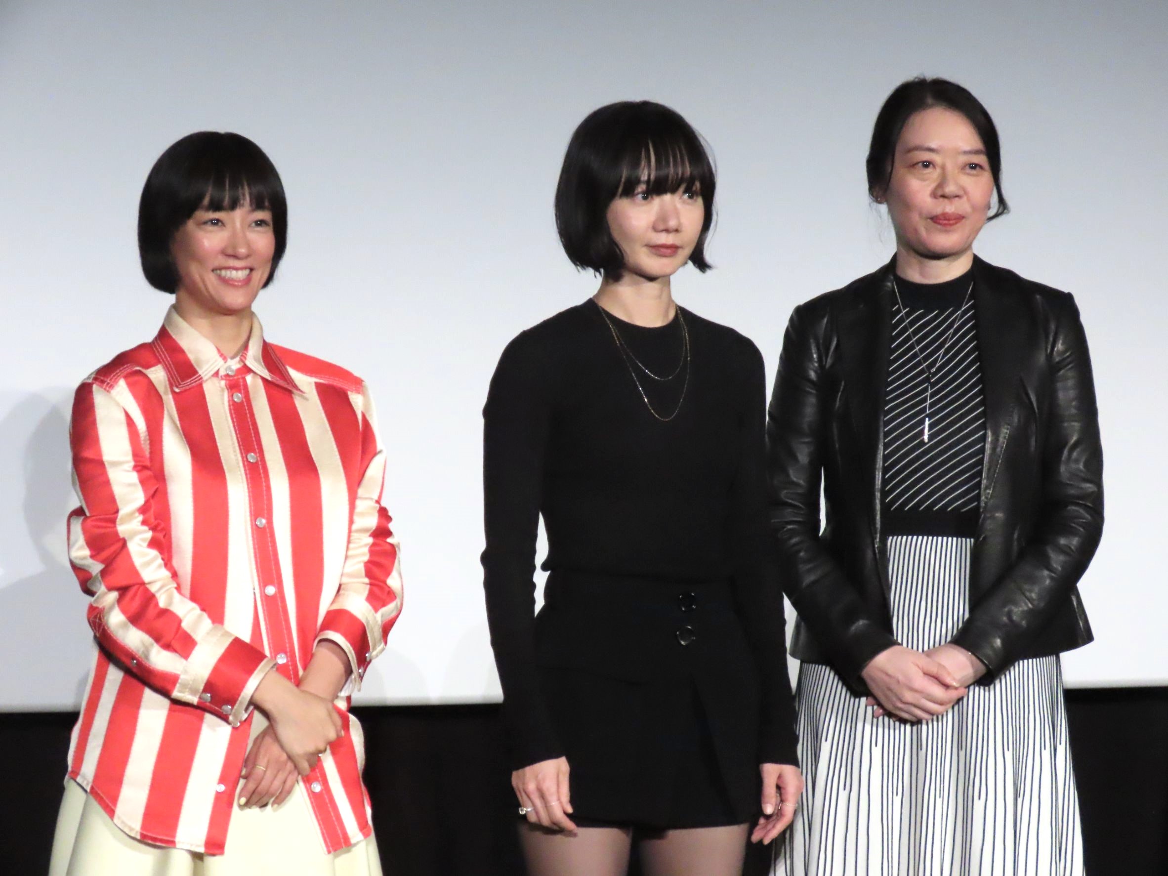日本女星水川麻美（左起）、韓國女星裴斗娜、日籍監製鷲尾賀代出席第36屆東京國際影展「WOMEN IN MOTION」對談。