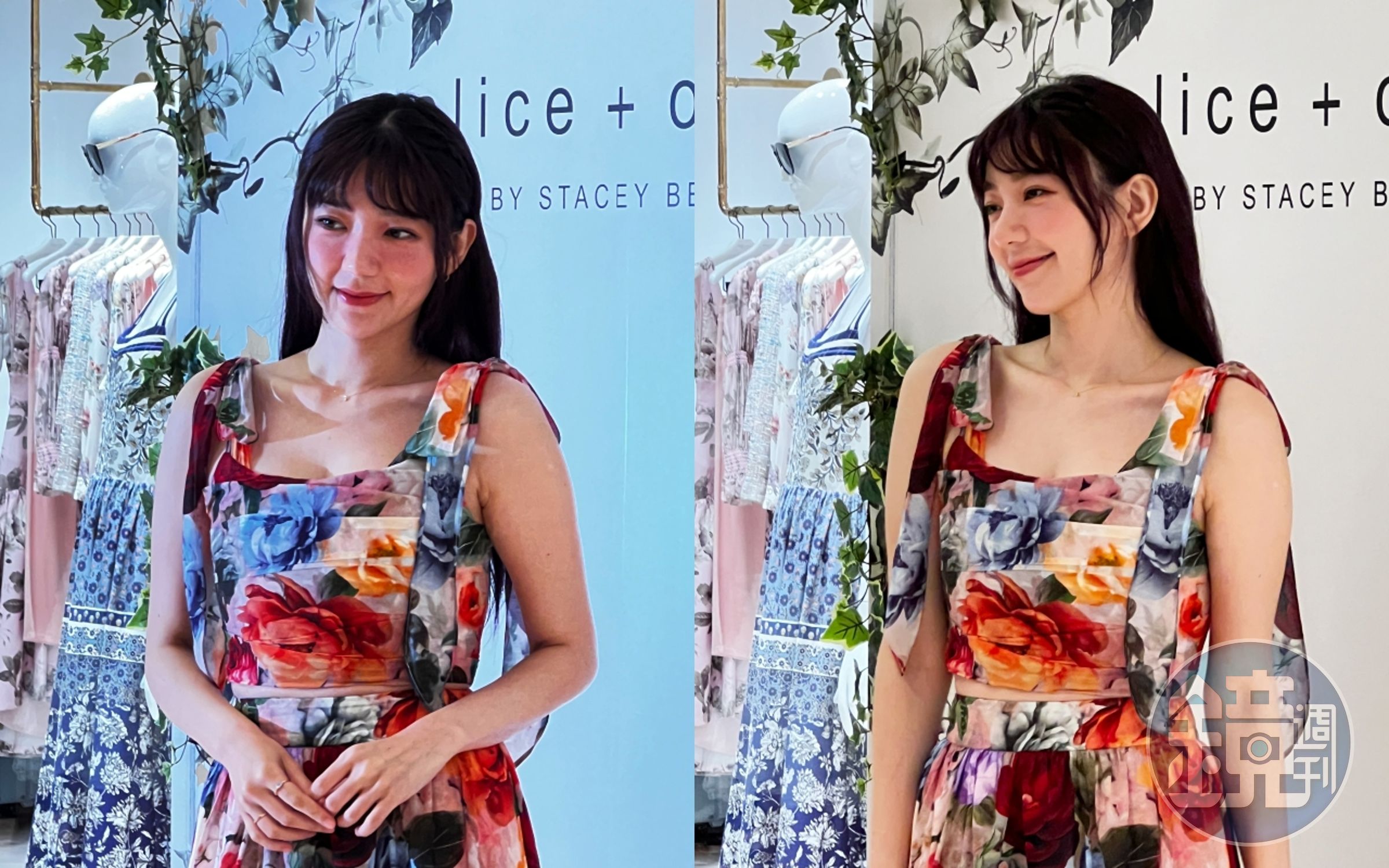 郭雪芙穿著印花裙裝出席alice + olivia by Stacey Bendet微風信義旗艦店開幕。