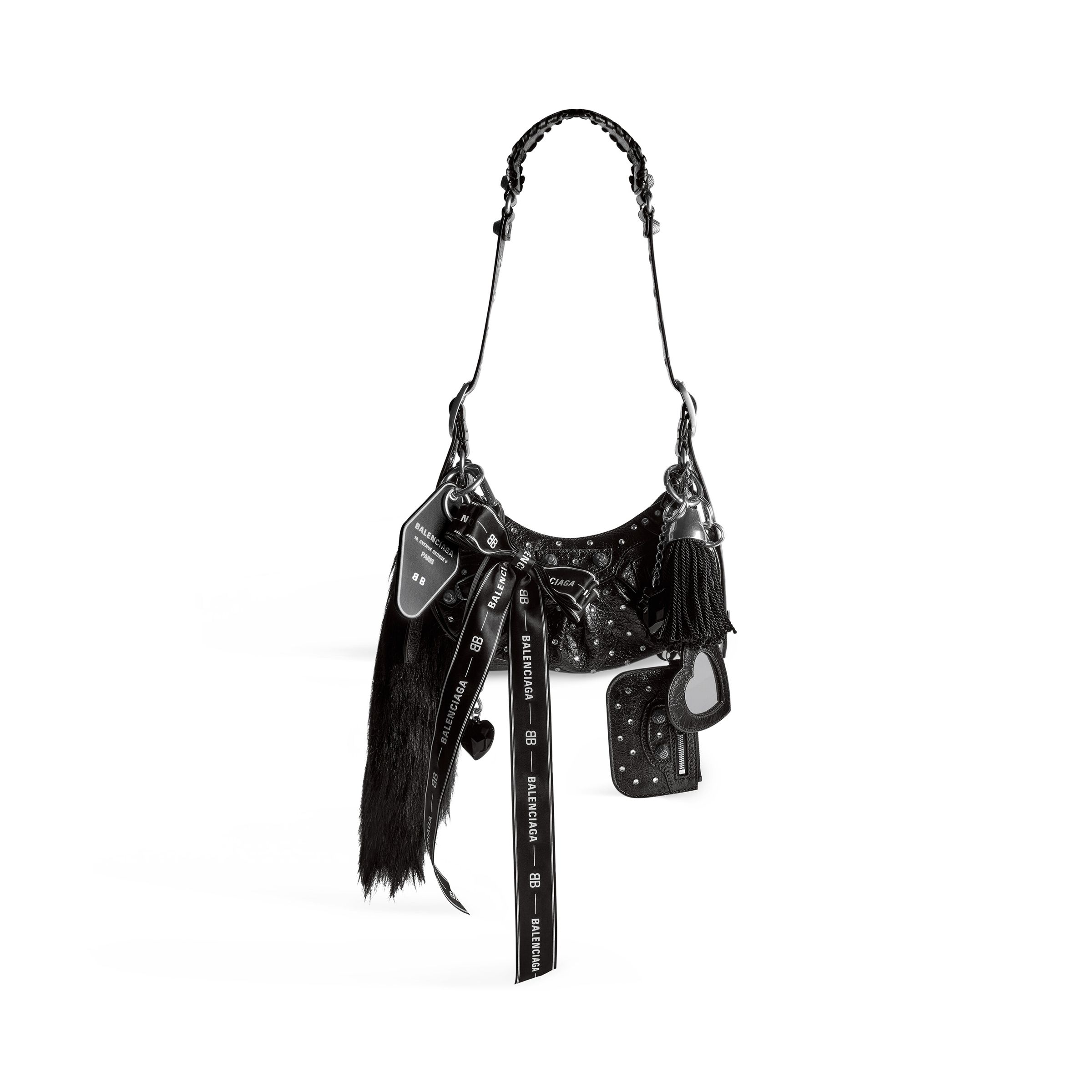 台北101獨家限定Le Cagole黑色鑽飾掛墜造型肩下包,NT$207,900。 (Balenciaga提供)