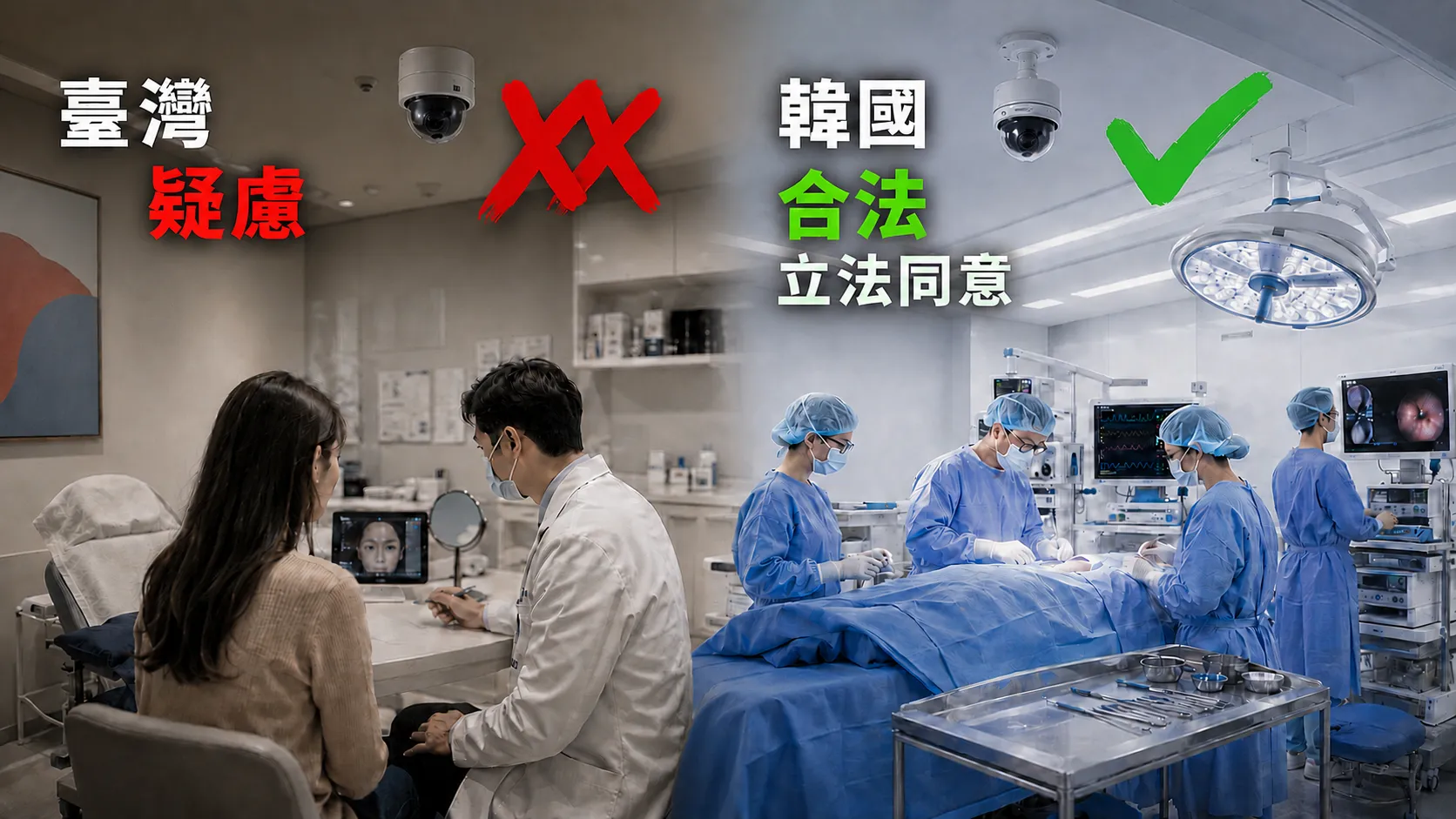 醫療空間中的監視器同時涉及病人隱私、現場安全與法律規範；不同國家對鏡頭使用各有規範，相關界線也成為醫病雙方共同關注的議題。（圖／AI生成）