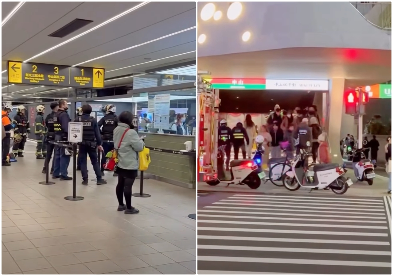 今晚9點多左右，台北捷運中山站疑似有人持刀，警察到場全面清查後，所幸只是虛驚一場。（翻攝臉書社團／台灣讚警）