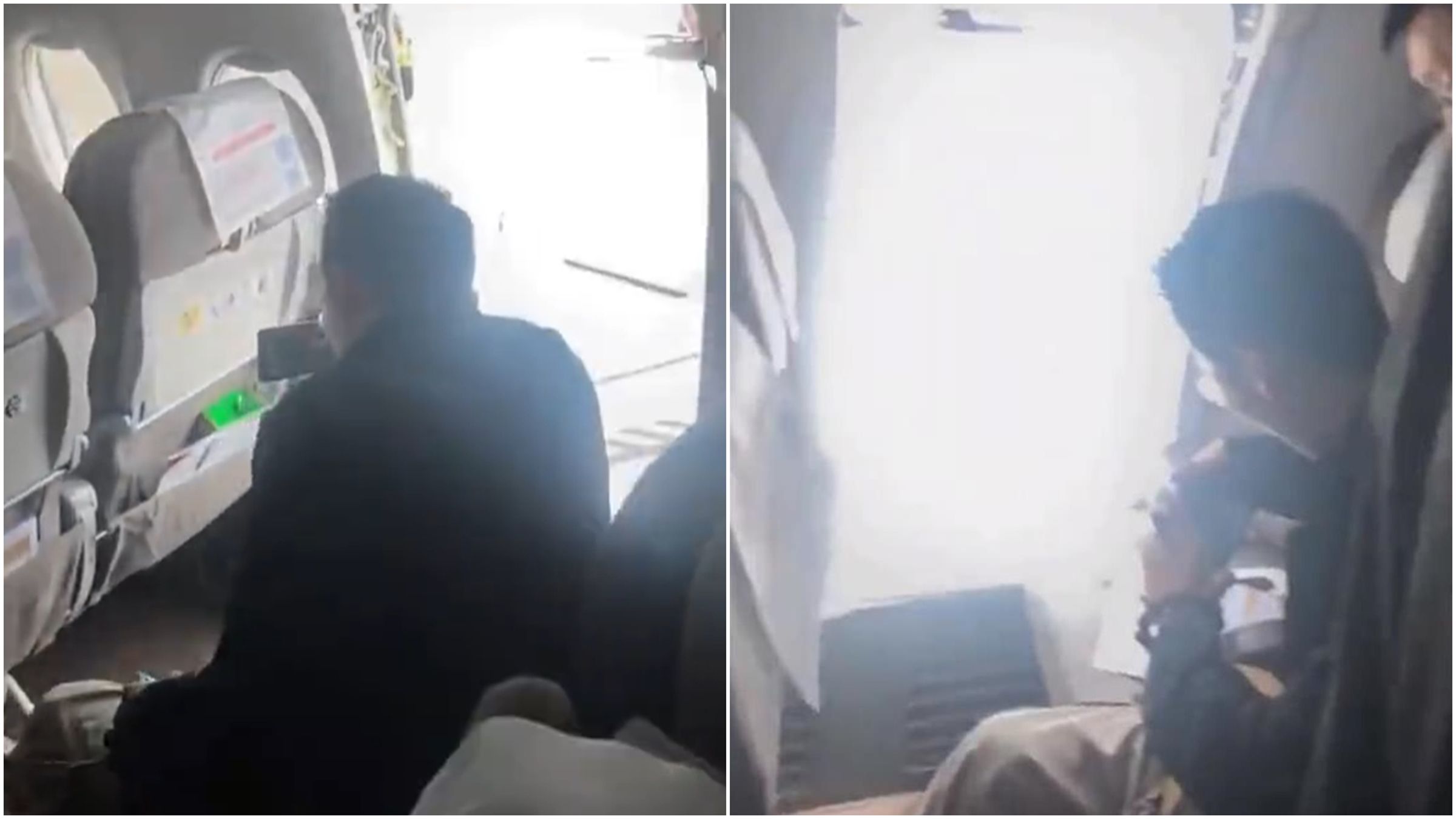1名年輕男性搭乘中國東方航空竟在班機降落後，突然開啟緊急艙門，導致部分乘客延後下機。（翻攝自微博）
