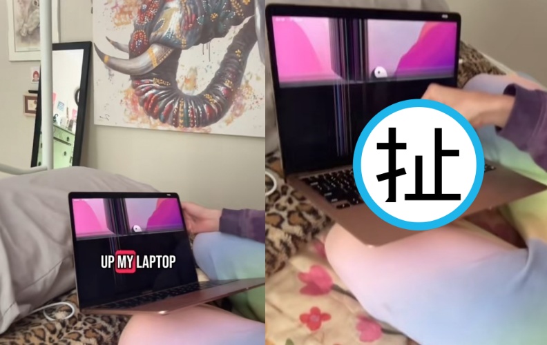 網紅海蒂打開蘋果筆電，驚見螢幕碎裂，凶手竟是薄到不行的東西。（翻攝自tiktok @classicheidi）