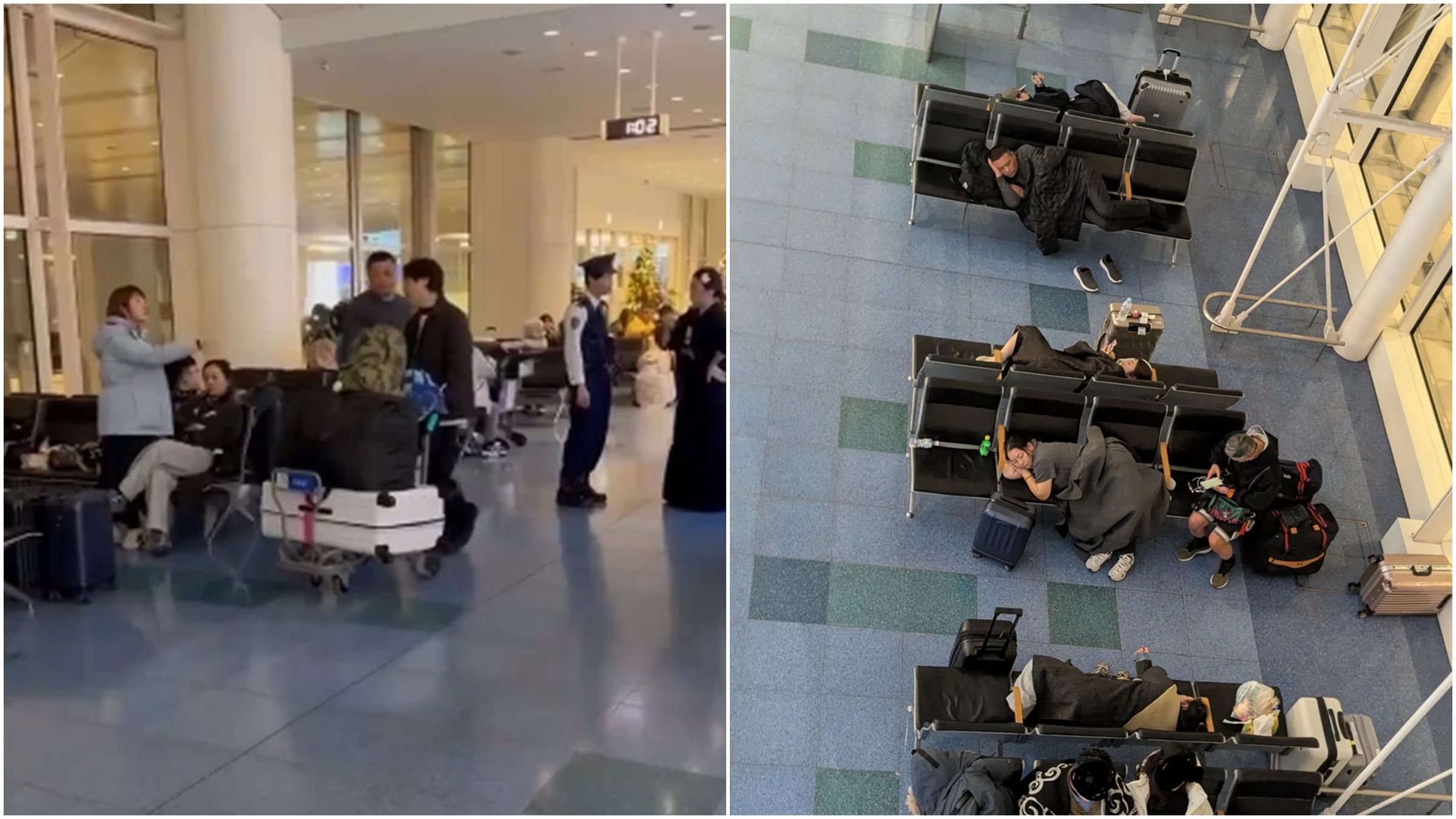 中國女遊客在機場大聲喊「台灣是中國的」「搞清楚再出國」,不僅驚動航警,也讓不少網友群嘲。(翻攝自X@turningpointjpn、@Byron_Wan)