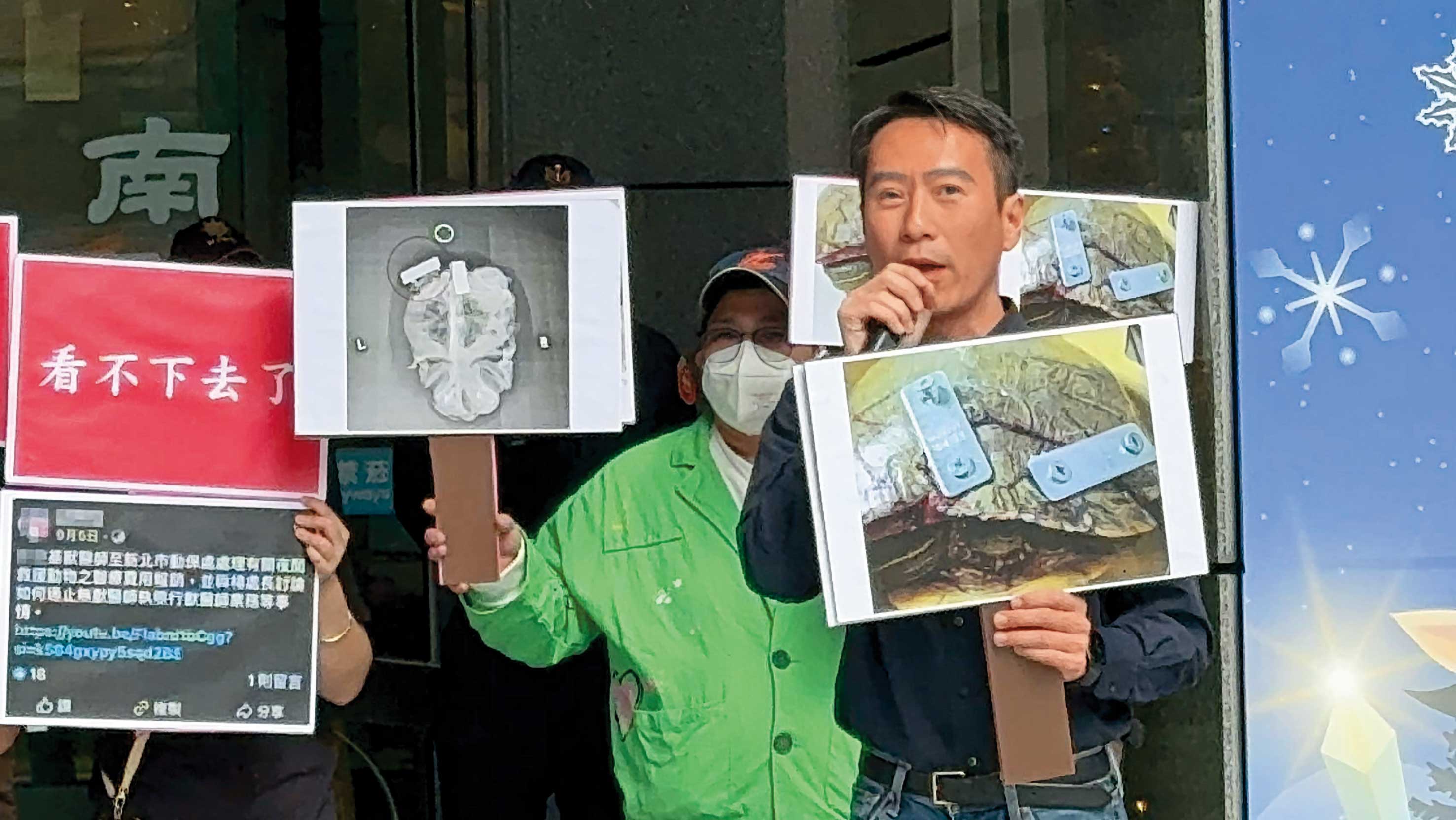 動保處簽約獸醫遭指控治療烏龜骨折時，竟用工業螺絲將龜殼釘穿。（讀者提供）