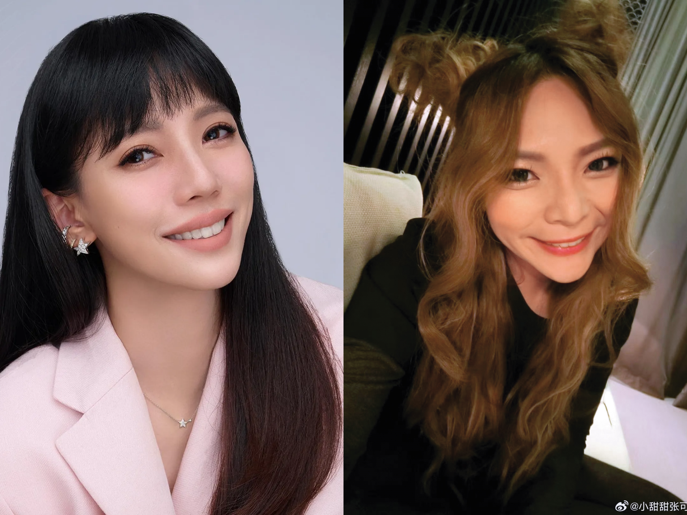 名人的婚姻破局中,法庭外的「輿論戰」往往比訴訟本身更激烈。(合成圖,左本刊資料照,右為小甜甜微博)