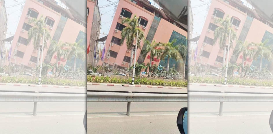 一名台灣婦人到緬甸旅遊，不巧碰上強震，被困在飯店瓦礫堆下。（緬甸台商提供）