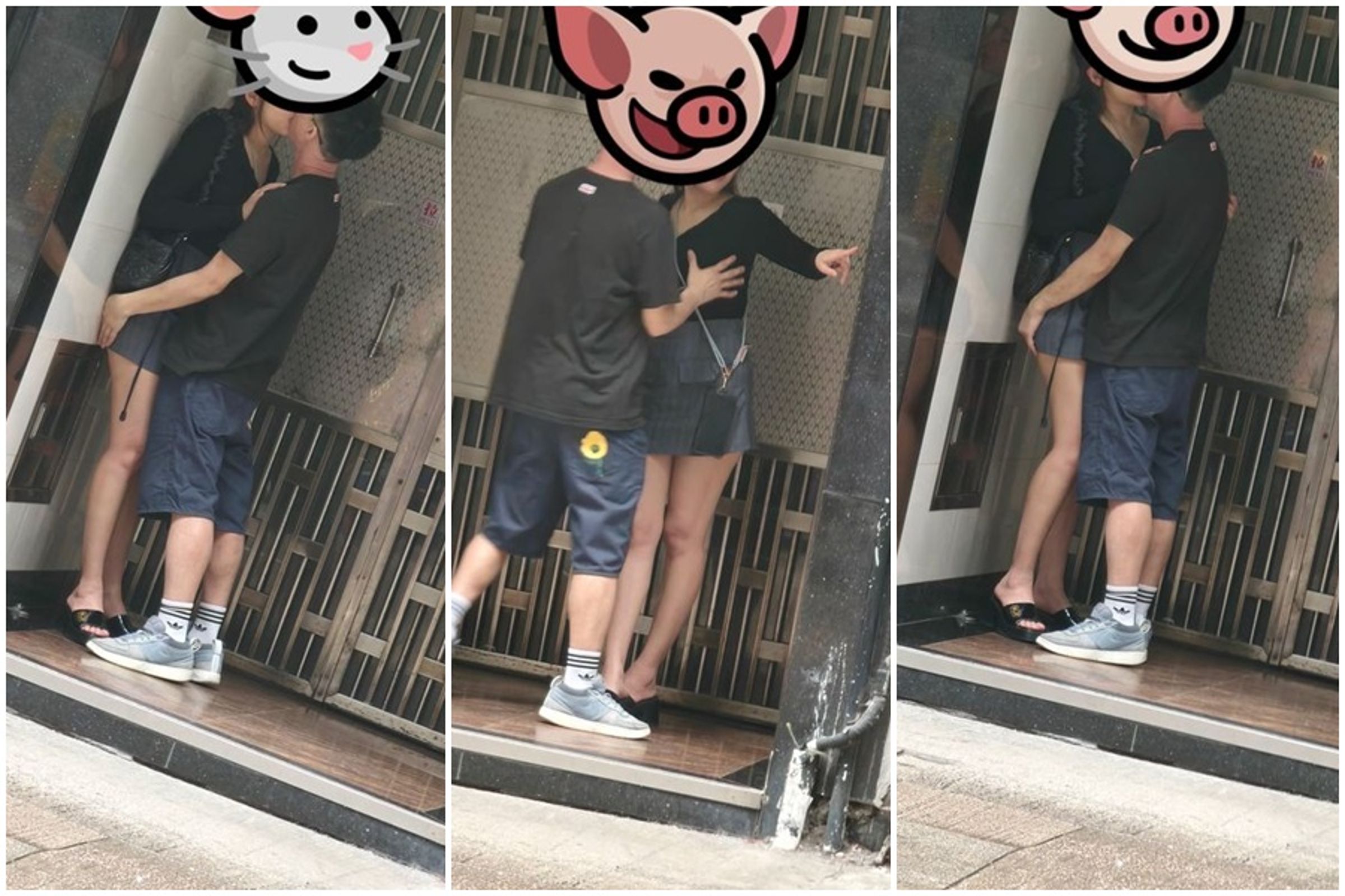 一對男女光天白日下，在尖沙咀某大廈外纏綿。（翻攝自香港論壇）