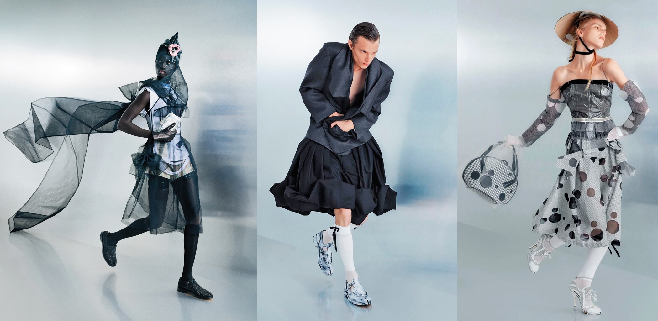 解構大師Margiela於1988年設計出分趾忍者鞋，接任的時尚鬼才John Galliano在2024年春夏系列以不同材質重新詮釋。（翻攝自Margiela IG）