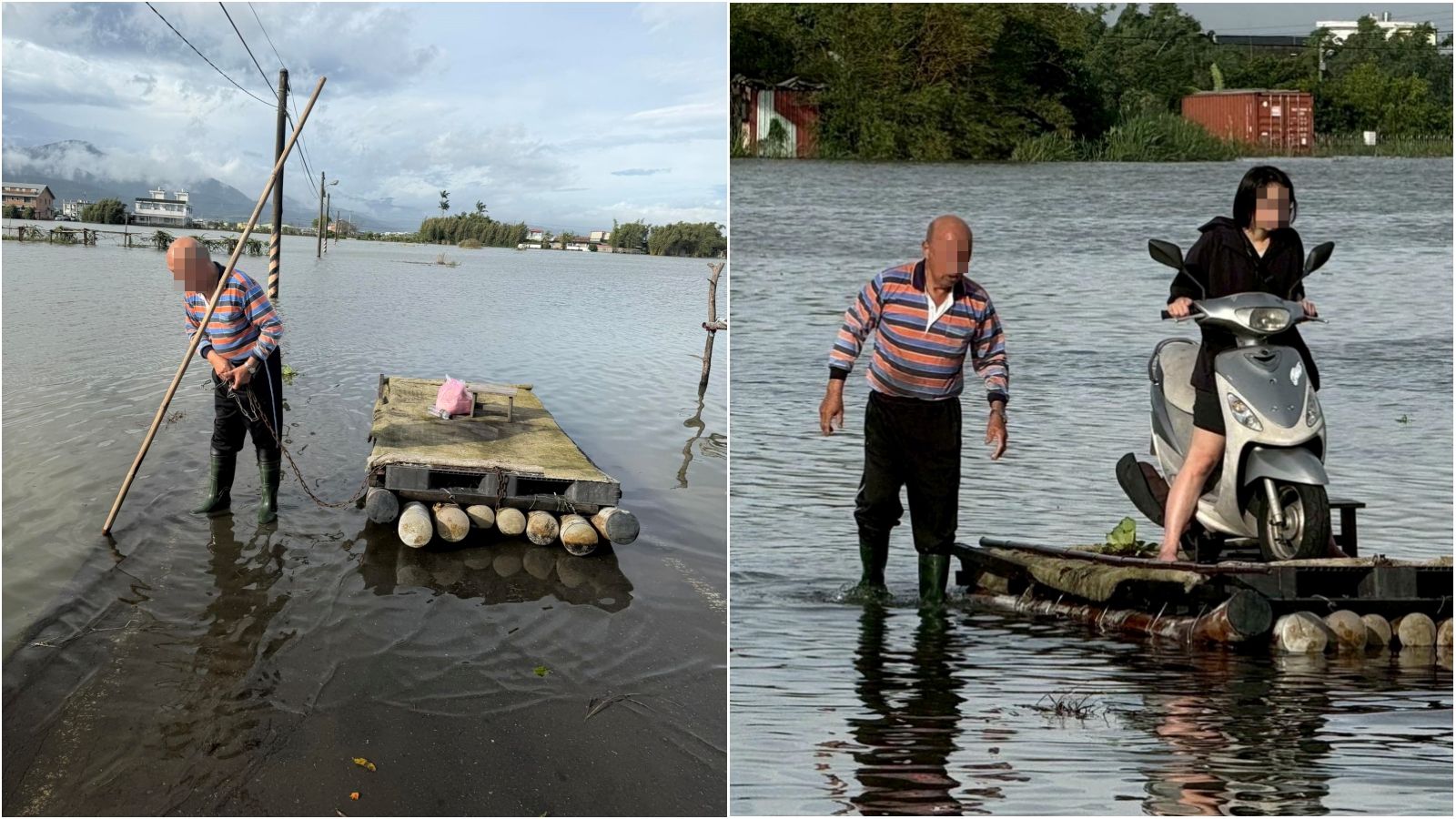 五結大淹水!慈父竹筏載護理師愛女上班 身分曝光「背後藏洋蔥」