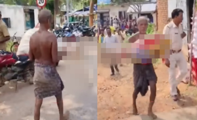 印度男子吉圖因無法辦理繁瑣的繼承手續，在銀行多次拒絕領取已故姊姊存款後，竟挖出親姊遺骸扛入銀行抗議。（翻攝自NDTV）