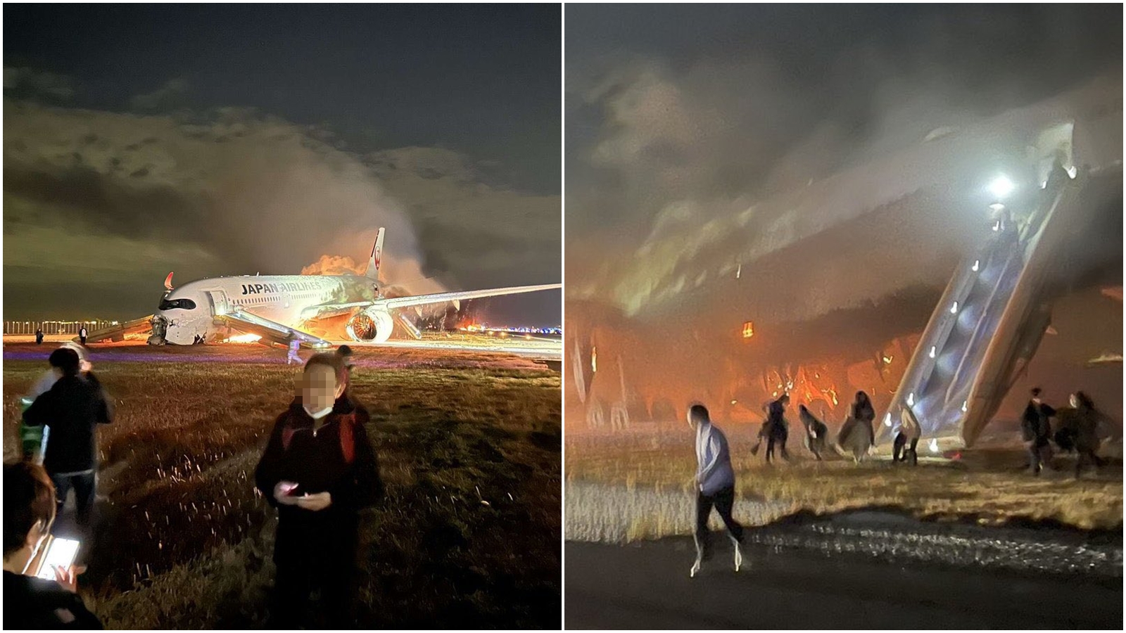日航與海保機擦撞，釀海保機5死1重傷、日航客機14傷。（翻攝自X@kaahifjutt10）
