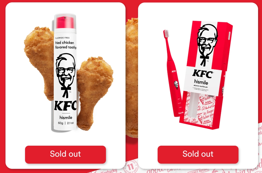肯德基與口腔護理品牌推出「炸雞口味牙膏」，網路商店上架不久就馬上售罄。（翻攝畫面）