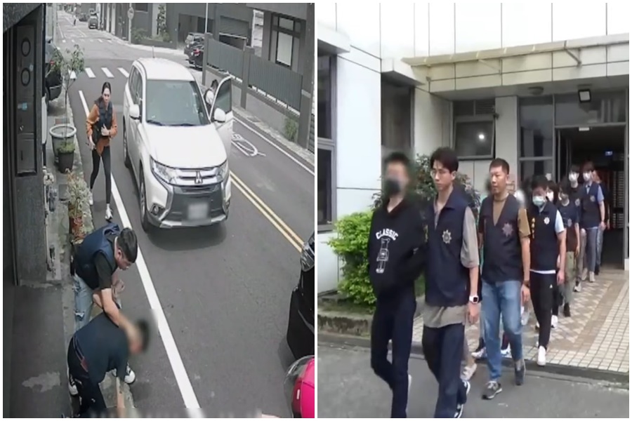 警方趁林男外出拿外送餐點時將他壓制逮捕，並在警方訊後將9人依法移送。（翻攝畫面）