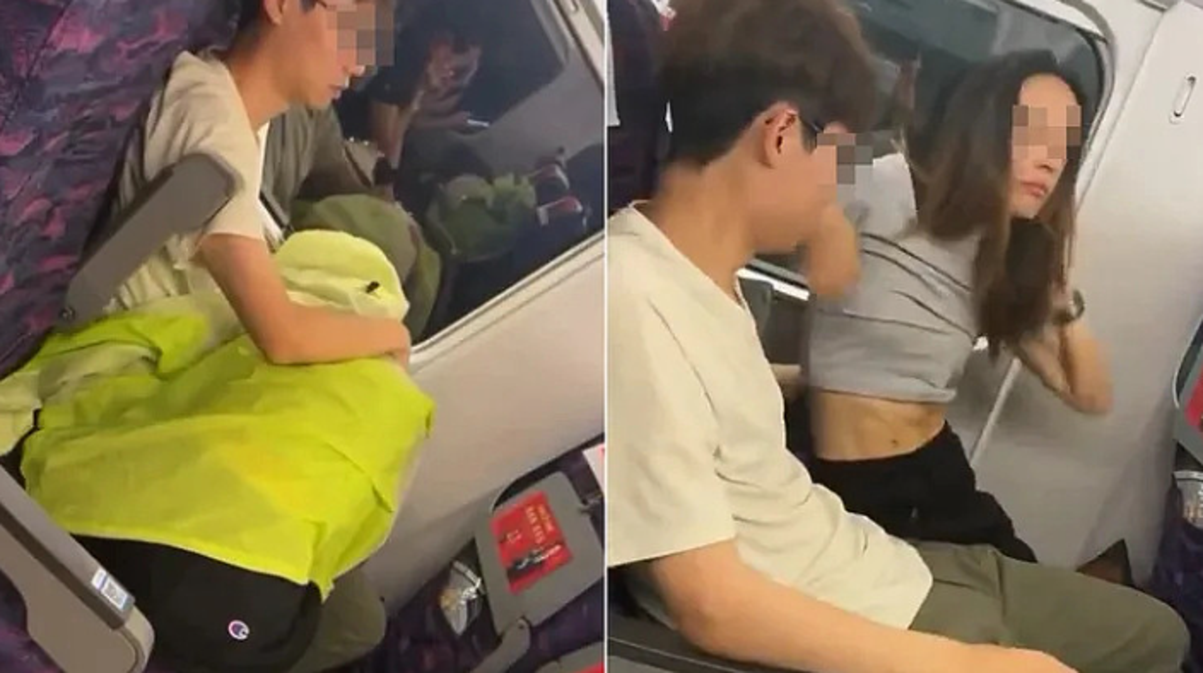 中國高鐵近日驚傳活春宮事件，一對男女疑似在車廂內做出親密性行為。（翻攝自X）