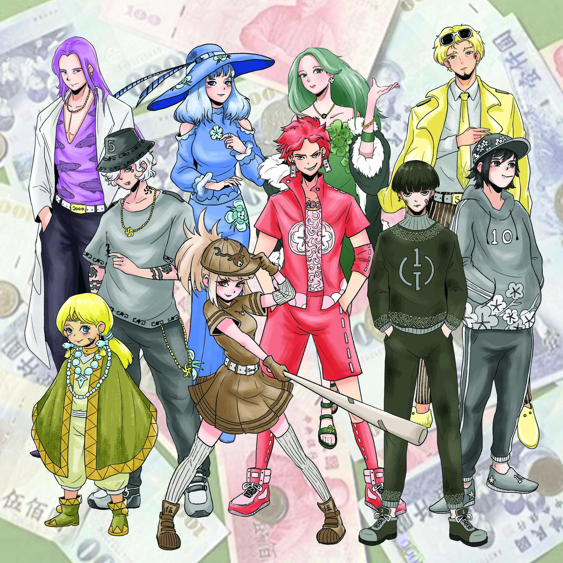 Ming擅長設計角色，圖為他將新台幣擬人化的作品。（Ming提供）