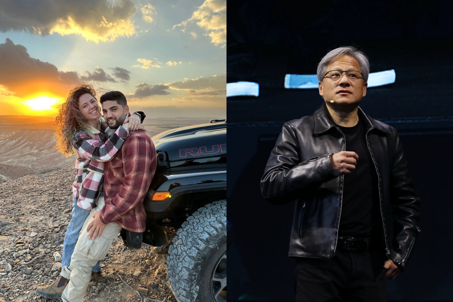 輝達旗下Mellanox創辦人的女兒（左圖左）與其男友（左圖右）在音樂節遇害，執行長黃仁勳（右）也發內部信慰問員工。（翻攝自Eyal Waldman臉書、本刊資料照）