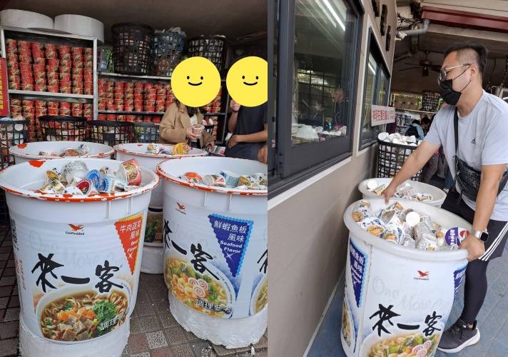 石龍宮的巨型杯麵成為亮點！然而，去年其宮廟曾遭受火吻，但廟內神像神蹟似地毫髮無傷，反而災後廟宇人氣更加鼎盛。（翻攝自臉書 @泡麵公社 泡麵俱樂部）