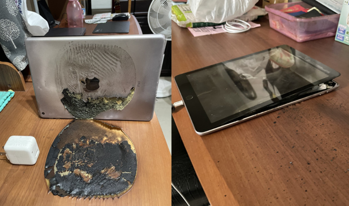 網友疑因使用非原廠充電線導致自燃，向蘋果客訴後，竟獲得賠償。（翻攝PTT）