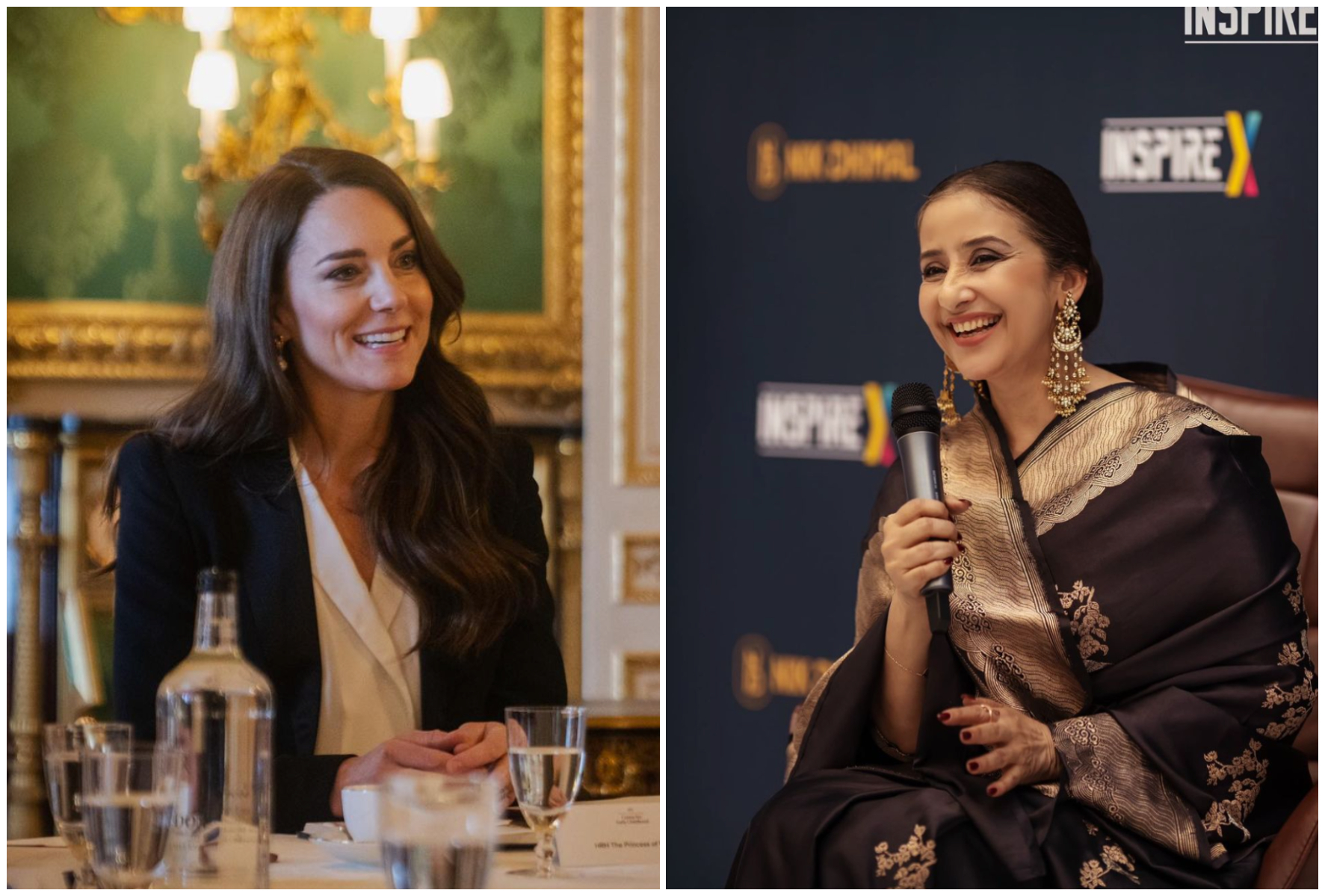 凱特王妃（左圖）寫親筆信給瑪尼沙柯伊拉拉（右圖），瑪尼沙2012年曾罹患卵巢癌末期。（翻攝princeandprincessofwales IG、Manisha Koirala IG）