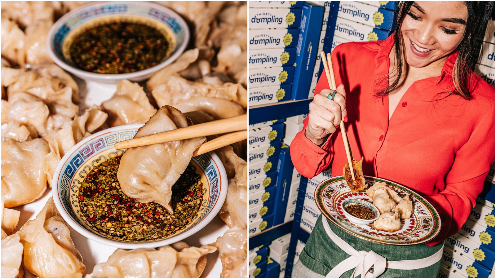 美國34歲女子穆伊靠教人包餃子，每小時最高可賺1萬美元。（翻攝自臉書@Thirsty Dumpling）