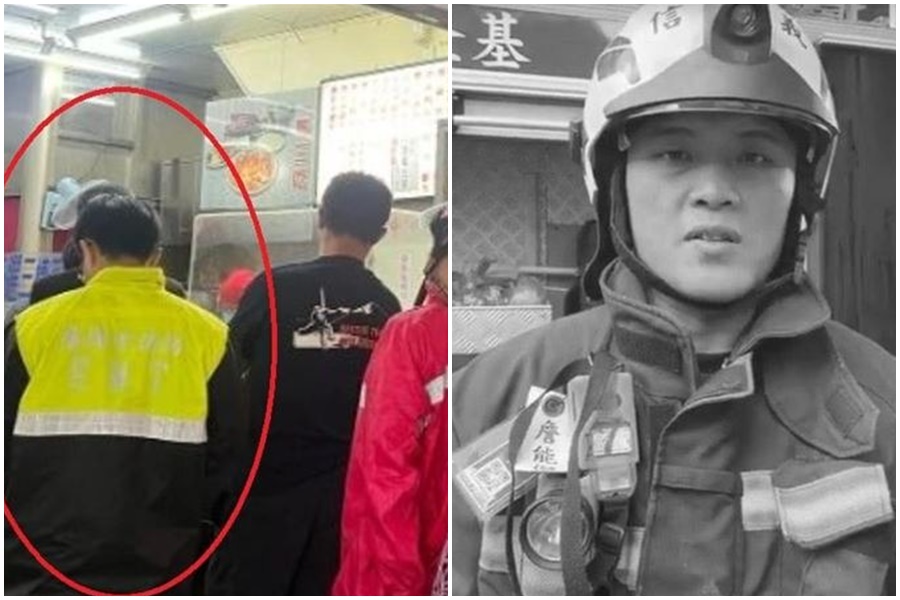 41歲仁愛分隊小隊長詹能傑3度進入火場救人，因把共生面罩給受困民眾，不幸殉職。（翻攝畫面）