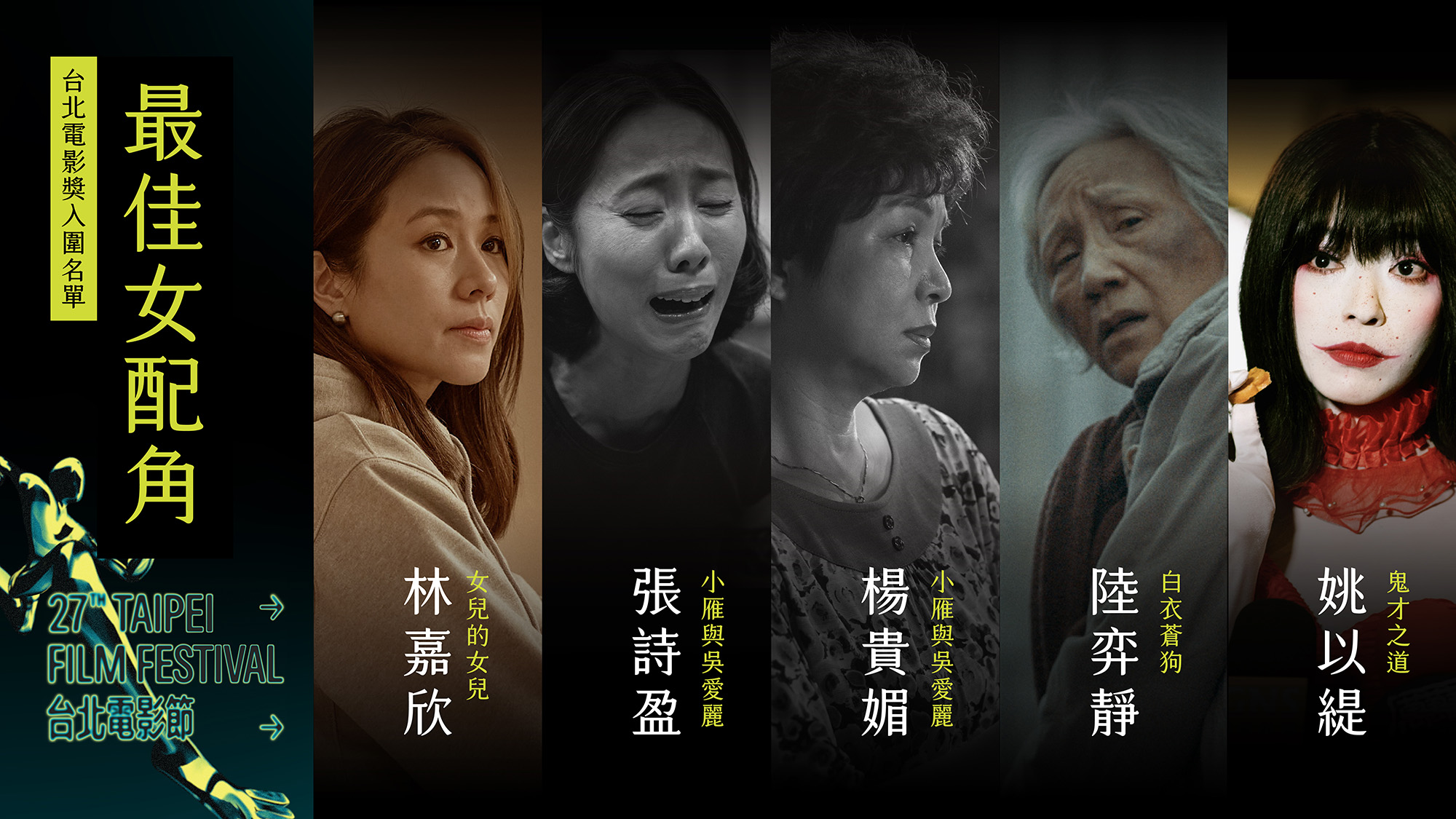 最佳女配角入圍者當中，張詩盈跟楊貴媚都是以《小雁與吳愛麗》入圍。（台北電影節提供）