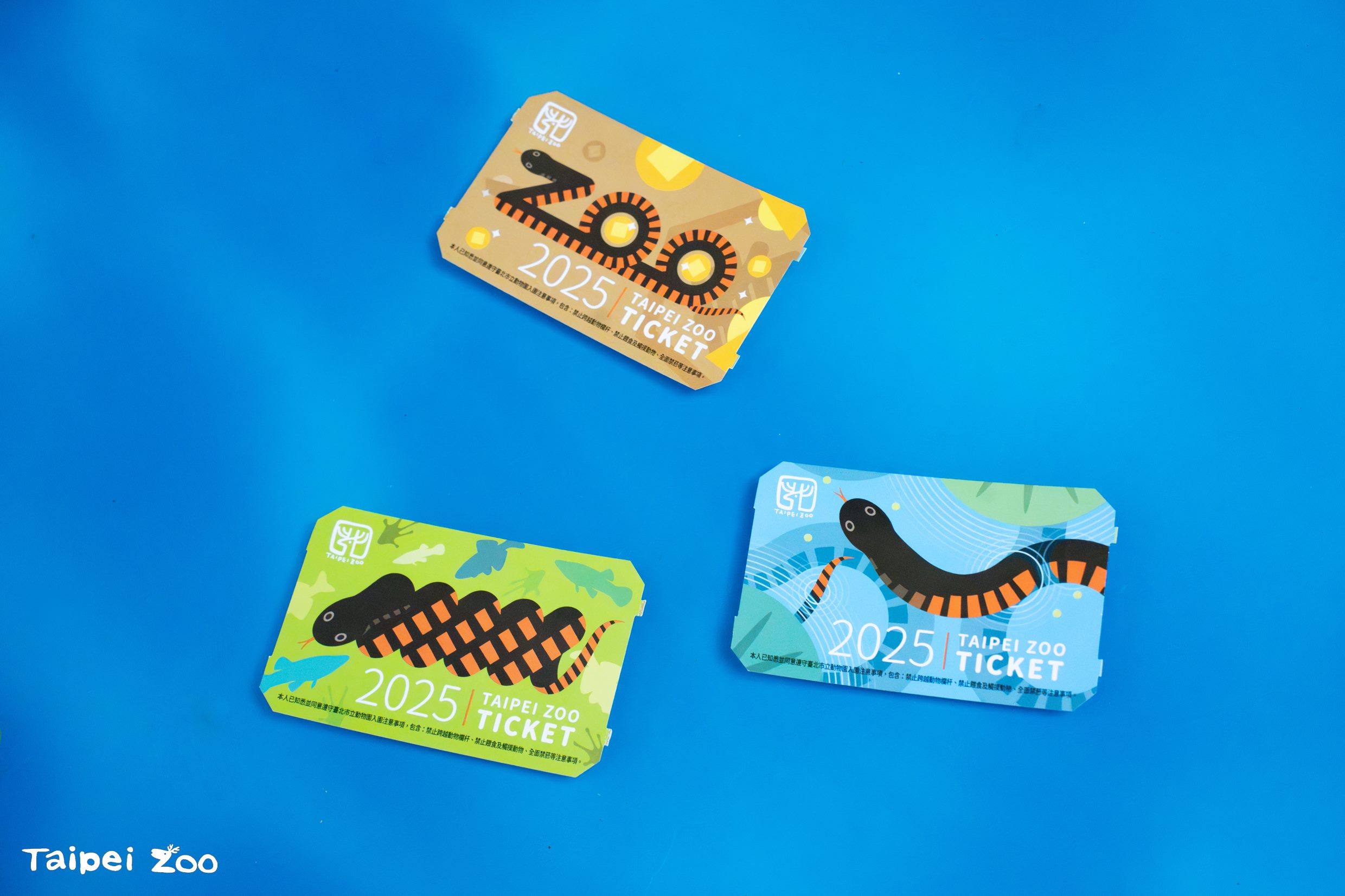 台北市立動物園於農曆新年期間推出「赤腹游蛇」設計款門票。（台北市立動物園提供）