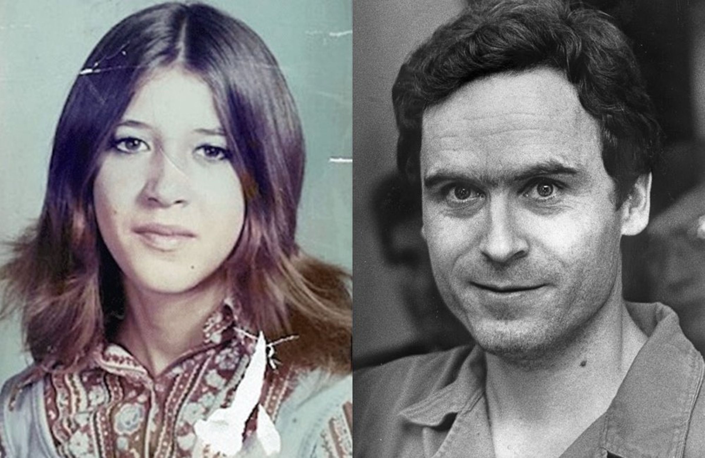 蘿拉安艾米(左圖)1974年被發現遺體,如今警方證實,凶手是連續殺人犯泰德邦迪(右圖)。(翻攝Utah Department of Public Safety/Wikipedia)