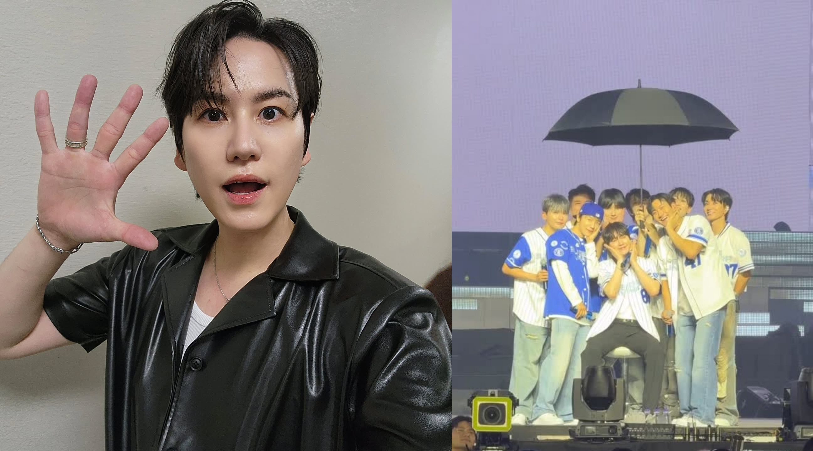 SUPER JUNIOR圭賢在第三天演唱會不慎跌落階梯受傷，坐在舞台上完成演唱會。（翻攝圭賢、SJ IG)