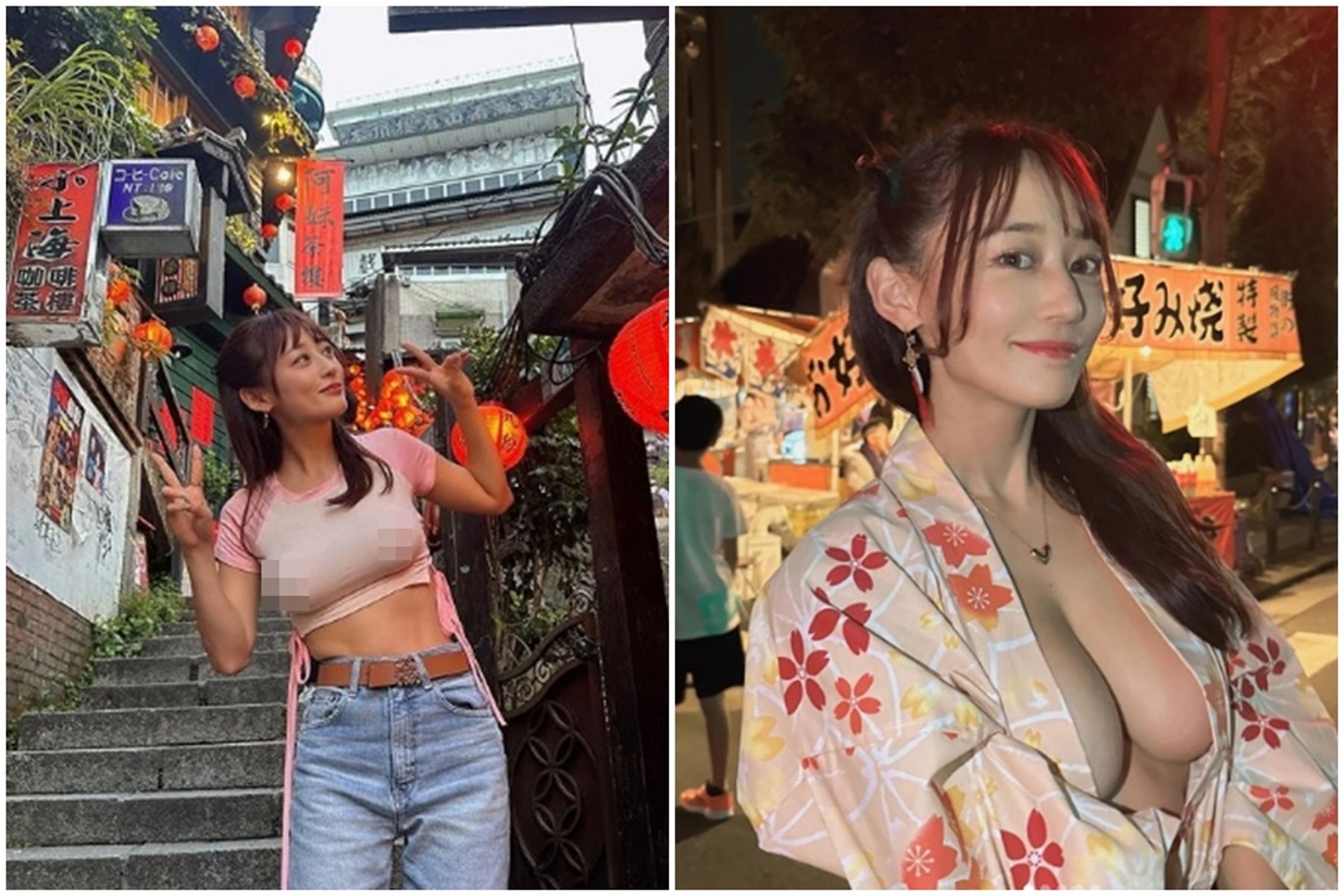 日本H奶網美macca也是以無罩散步爆紅。(翻攝自macca IG)