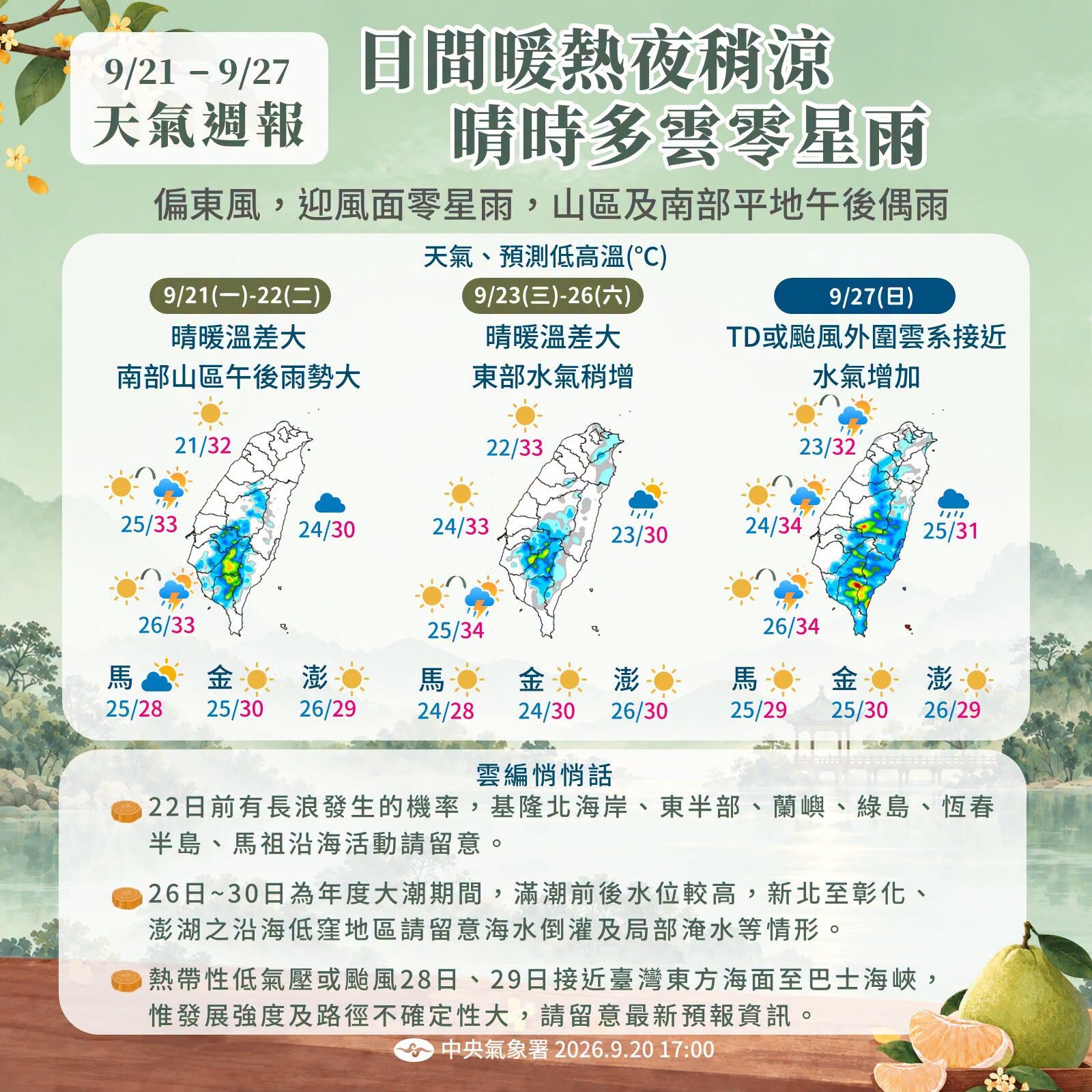 中央氣象署說明一週天氣狀況。(翻攝自臉書@報天氣─中央氣象署)