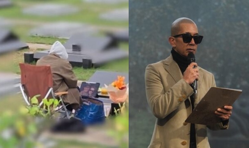 「他瘦到說不出話，只剩眼淚。」具俊曄每天3小時車程往返金寶山，一年守候未曾中斷。（翻攝自韓網、經紀公司提供）