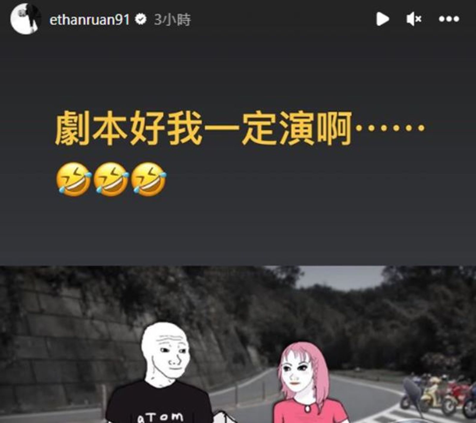 阮經天曾答應說若是山道猴子真人版劇本好,他一定演出。(翻攝阮經天IG@ethanruan91)