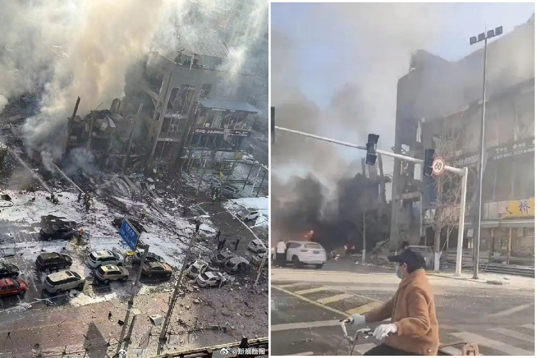 河北大爆炸釀1死22傷！炸雞店把建築物炸成廢墟，驚悚影片曝光。（翻自微博）