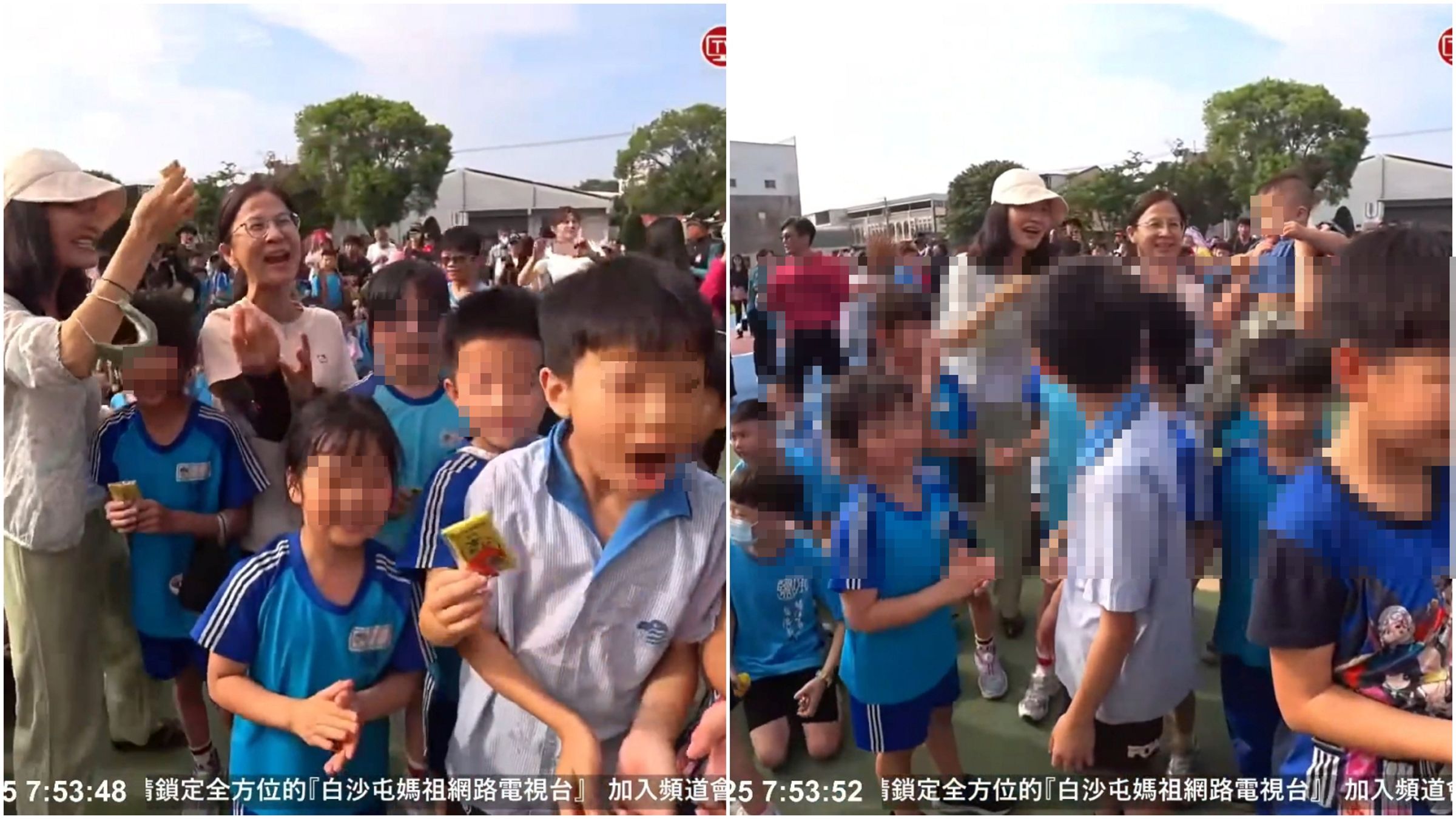 孩子直接傻眼,還回頭看她。(翻攝白沙屯媽祖網路電視台直播)