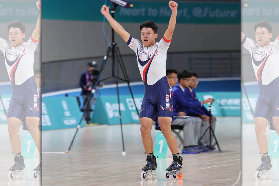 15歲王宥鈞在杭州亞運滑輪男子速度過樁項目拿下金牌。（中華奧會提供）