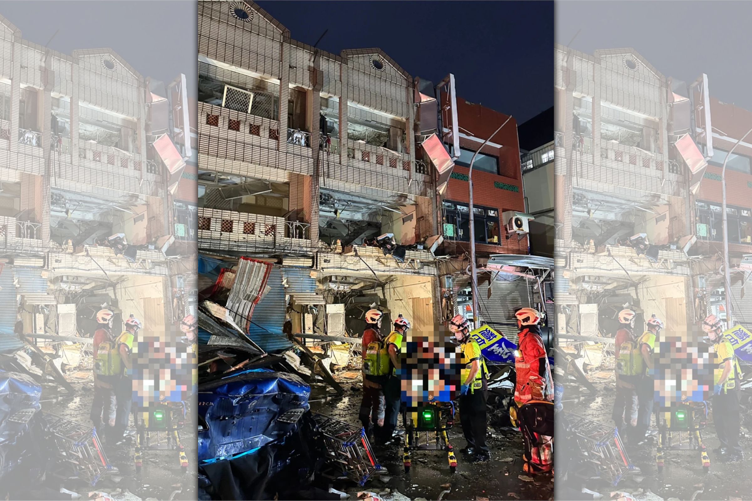 新竹市東區高翠路一棟3層樓透天住宅今日凌晨發生嚴重瓦斯氣爆炸毀3連棟，截至9時已至少釀2死。（翻攝畫面）