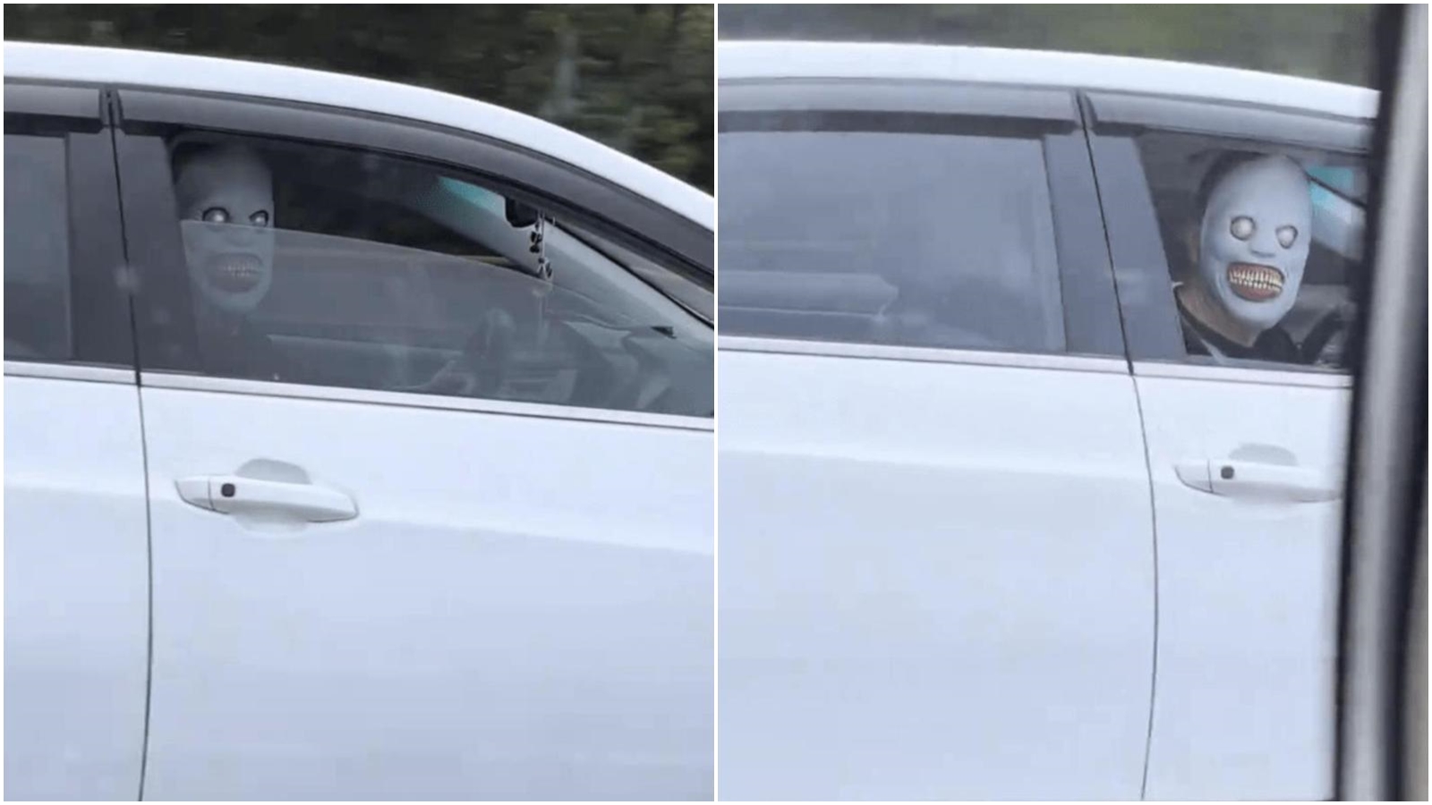 中國就傳出有人在高速公路上戴恐怖面具降下車窗嚇壞其他駕駛。（翻攝自微博@極目新聞）