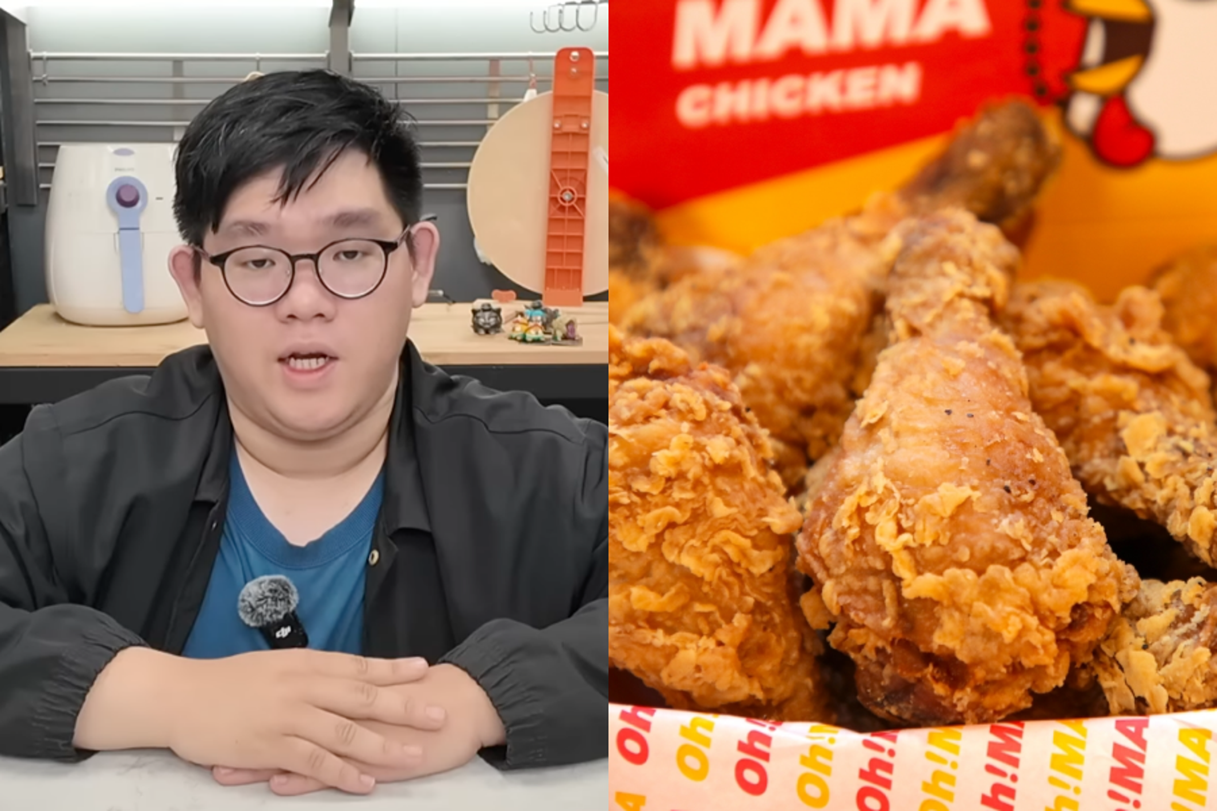 YouTuber阿晋(左)昨日忍痛宣布自己創立的品牌「Oh!MAMA Chicken 美式炸雞」將結束營業。(翻攝自阿晋YouTube、Oh!MAMA Chicken 美式炸雞臉書)