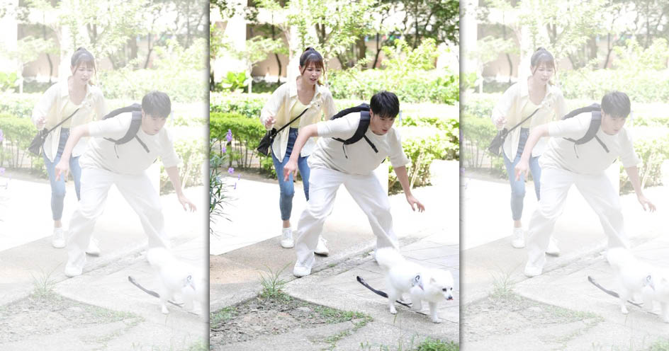 謝京穎（左）透露與洪浩竣（右）的相遇就是一連串的意外，兩人笑稱拍戲拍到「喉嚨痛」！  （民視提供）