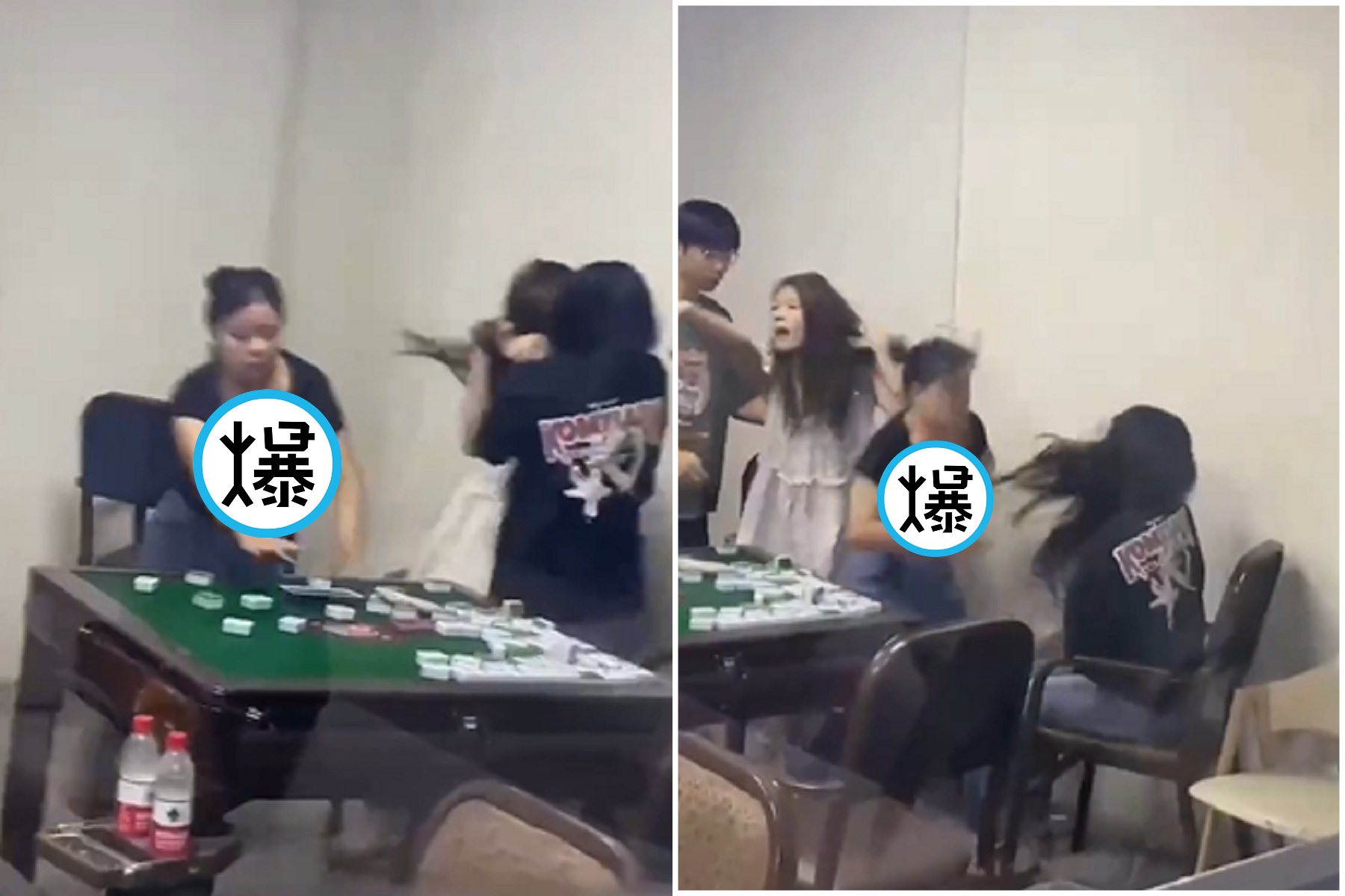 打麻將變全武行，胸器真的變凶器！當場「巨彈」爆開攻擊。（翻自微博）