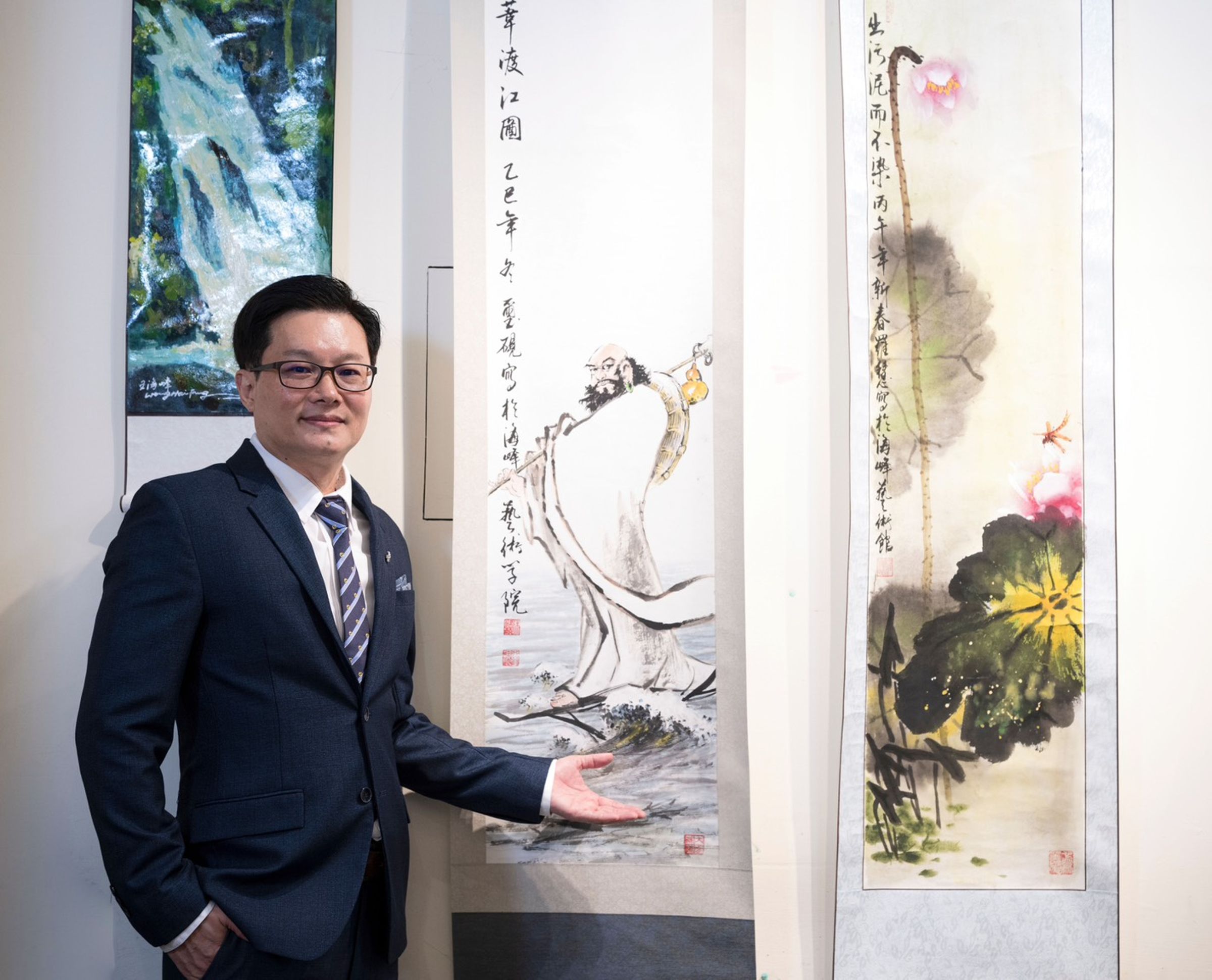藝術家徐健麟的作品《一葦渡江圖》榮獲「福岡教育委員會賞」，成為本次展覽重要亮點之一。（中華美術家協會提供）