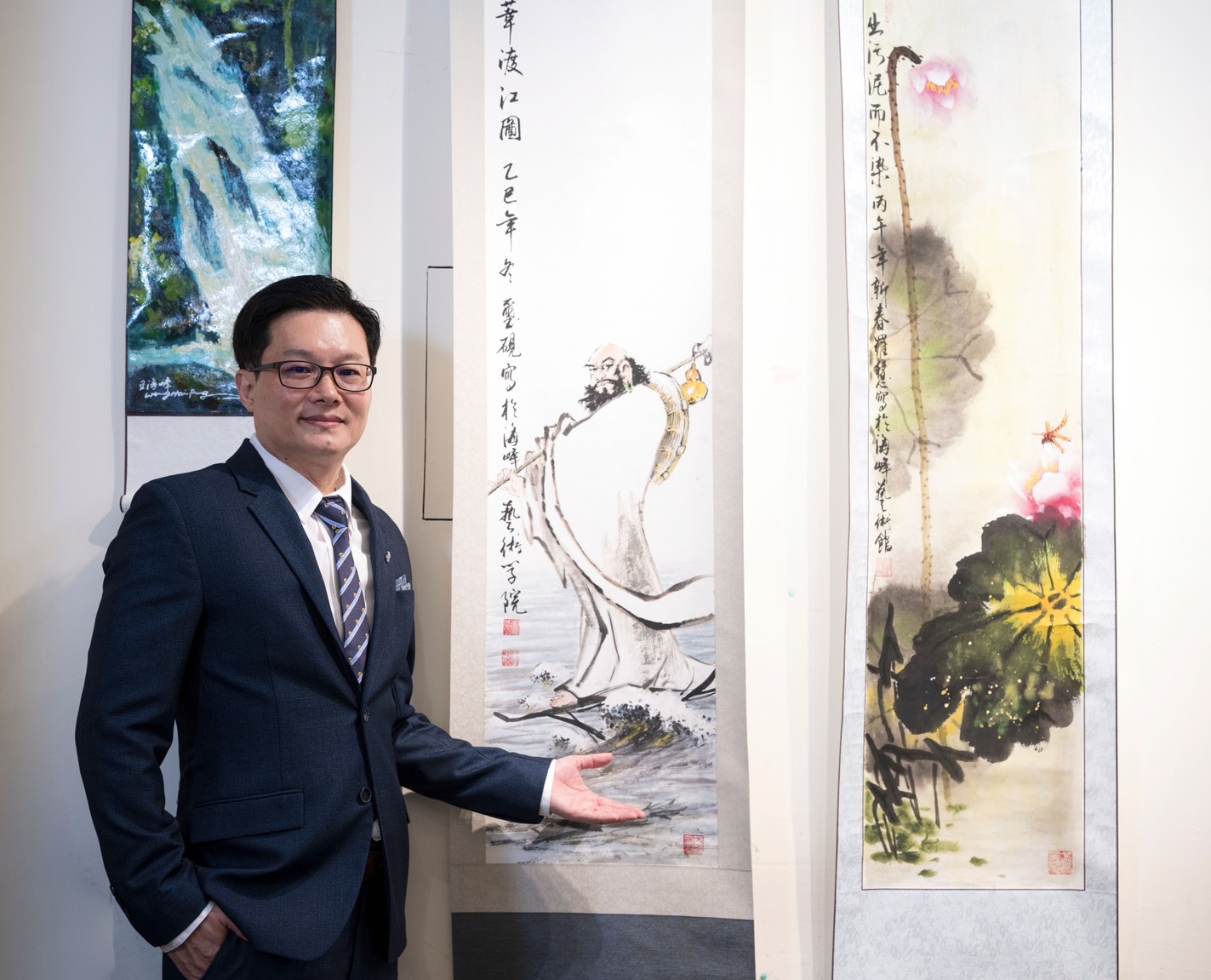 藝術家徐健麟的作品《一葦渡江圖》榮獲「福岡教育委員會賞」，成為本次展覽重要亮點之一。（中華美術家協會提供）